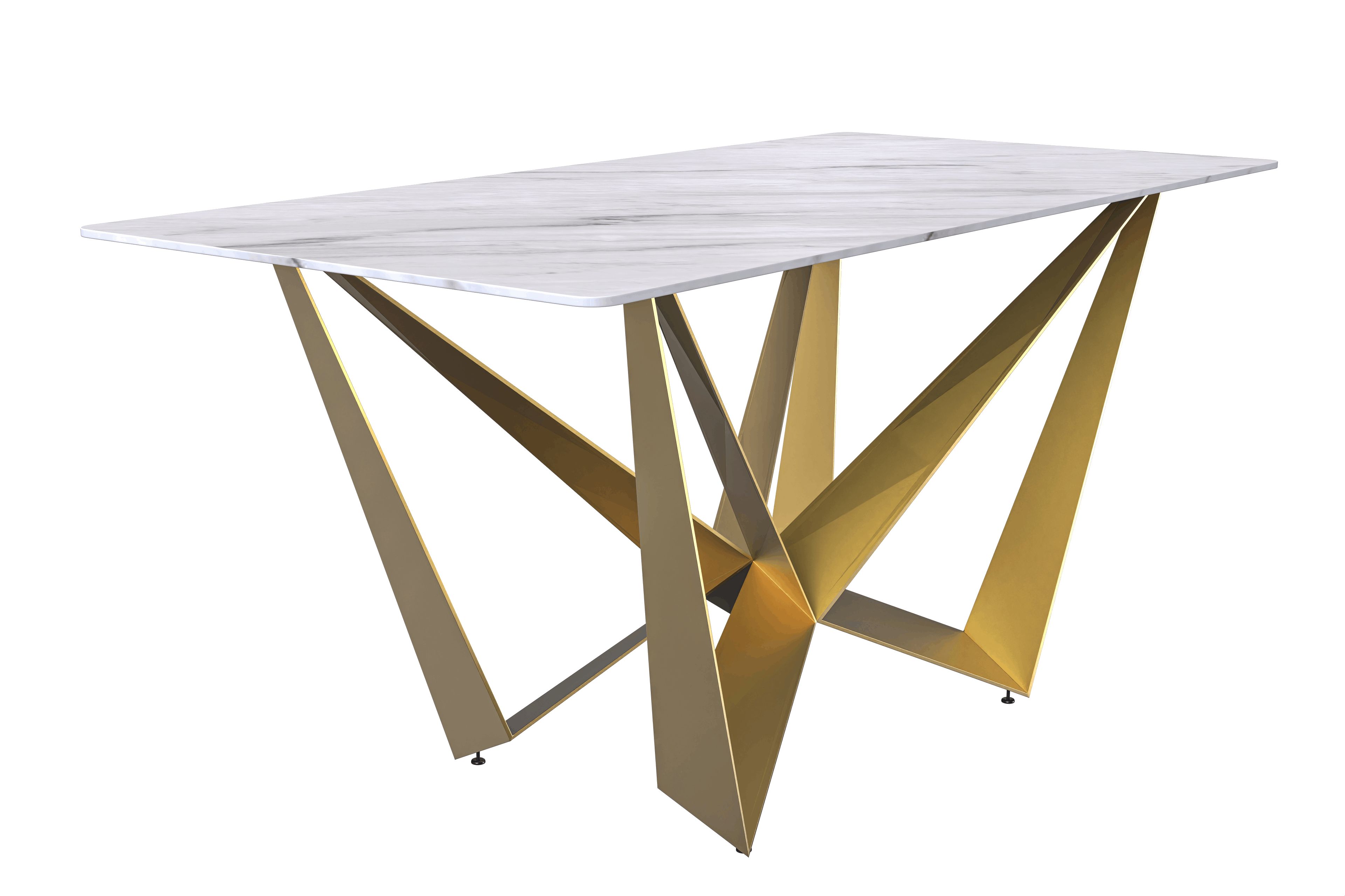 LeisureMod Nuvor Modern Dining Table with Rectangular Top and Gold Steel Base