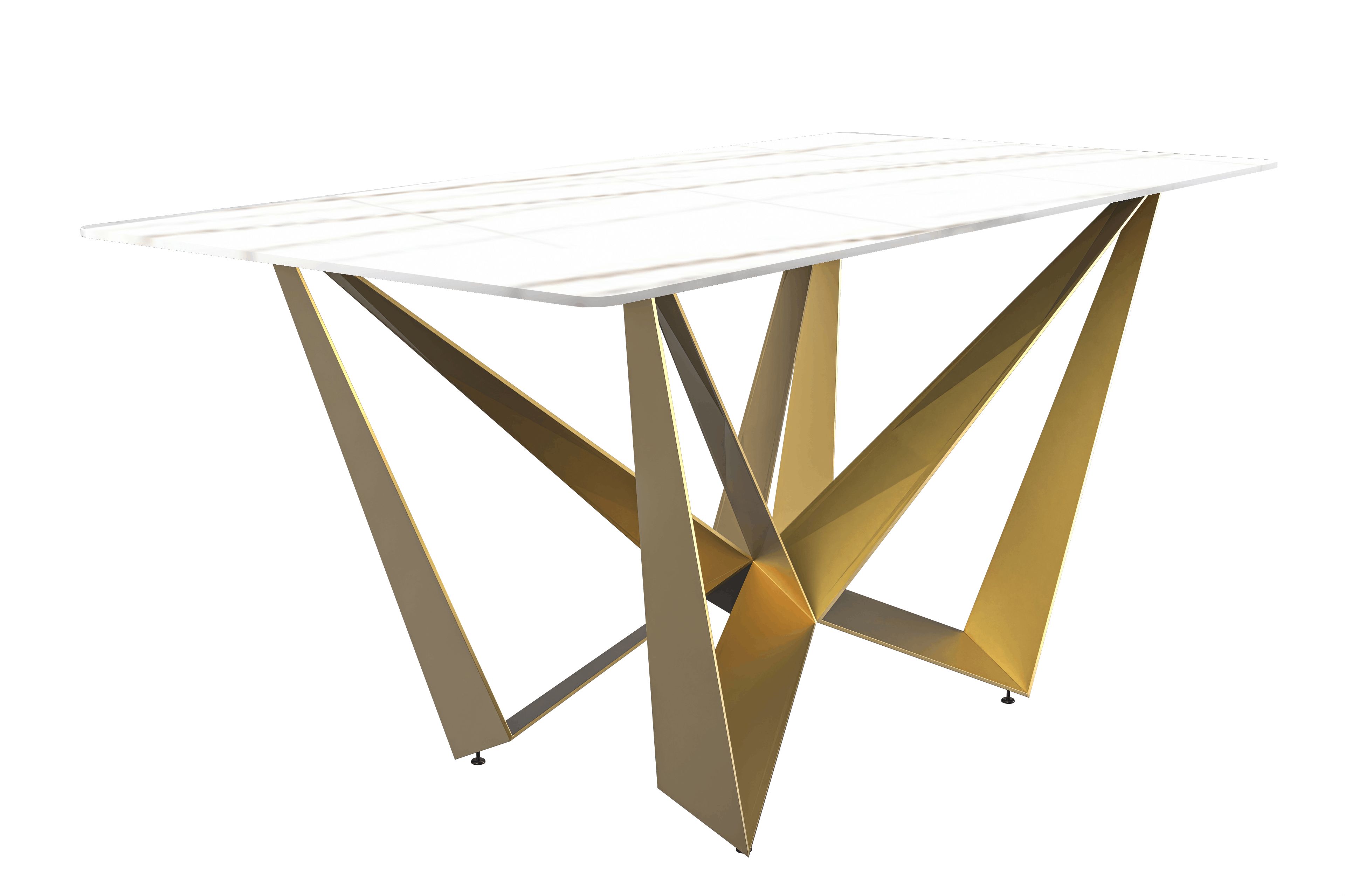 LeisureMod Nuvor Modern Dining Table with Rectangular Top and Gold Steel Base