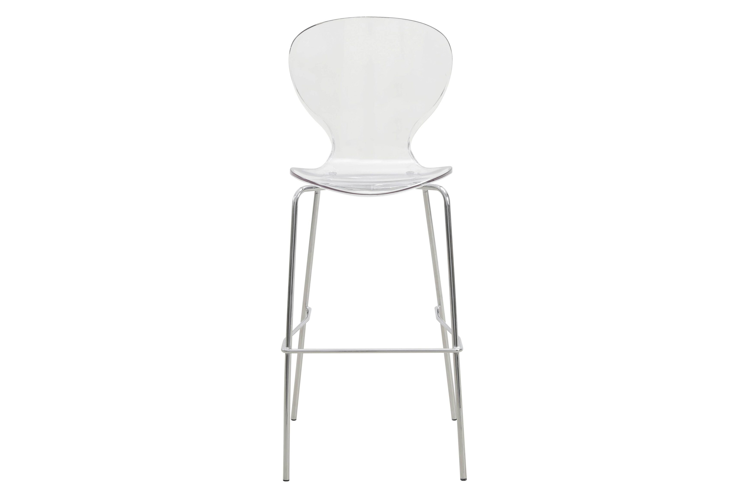 LeisureMod Oyster Mid-Century Modern Acrylic Barstool with Steel Frame in Chrome Finish - Clear