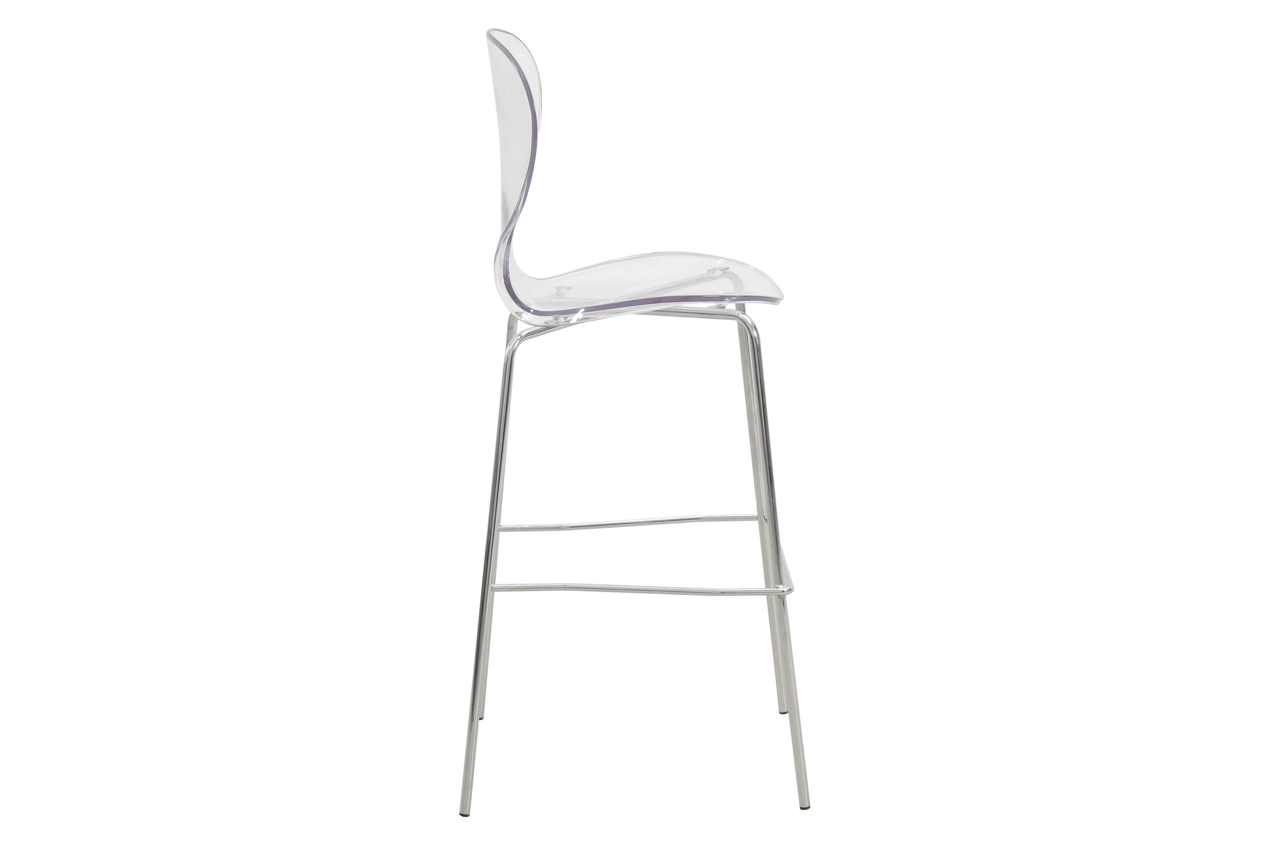 LeisureMod Oyster Mid-Century Modern Acrylic Barstool with Steel Frame in Chrome Finish - Clear