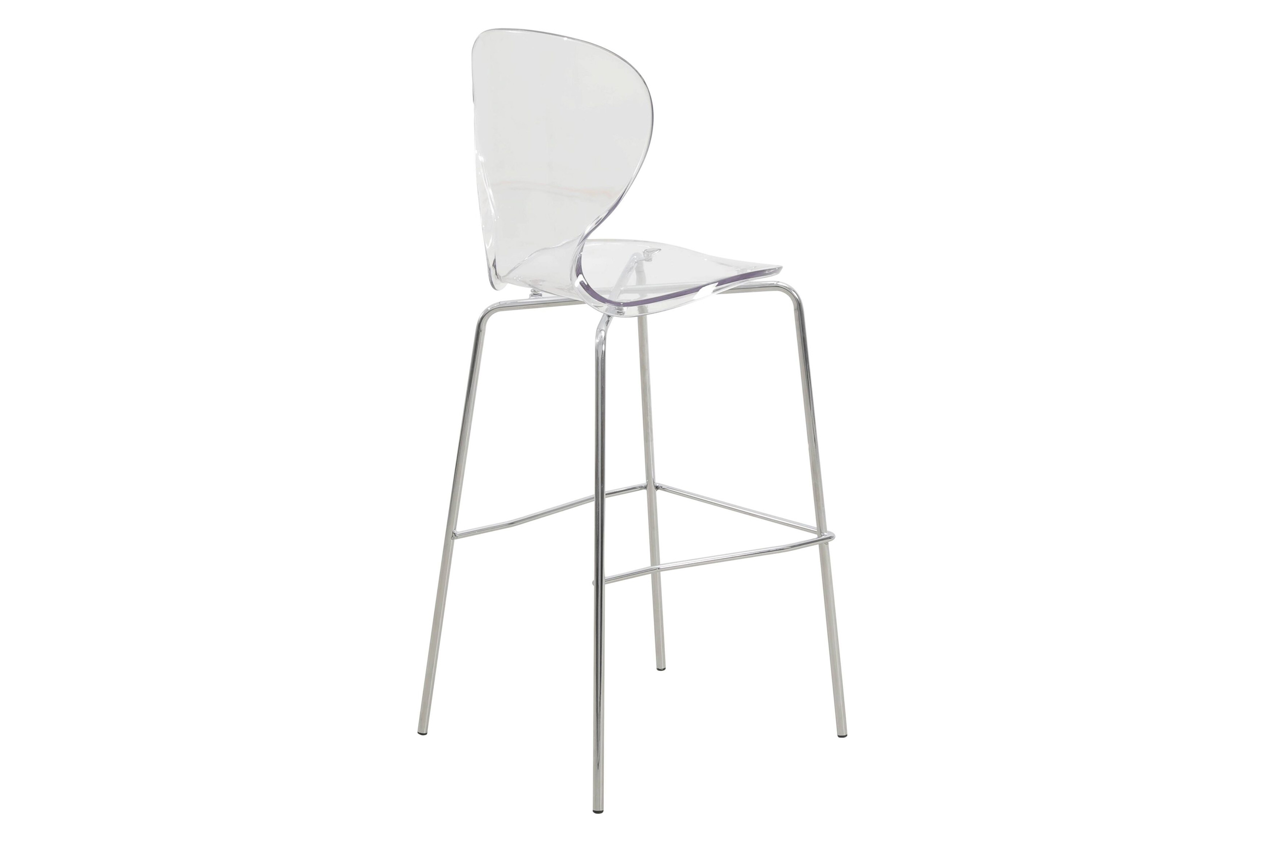 LeisureMod Oyster Mid-Century Modern Acrylic Barstool with Steel Frame in Chrome Finish - Clear