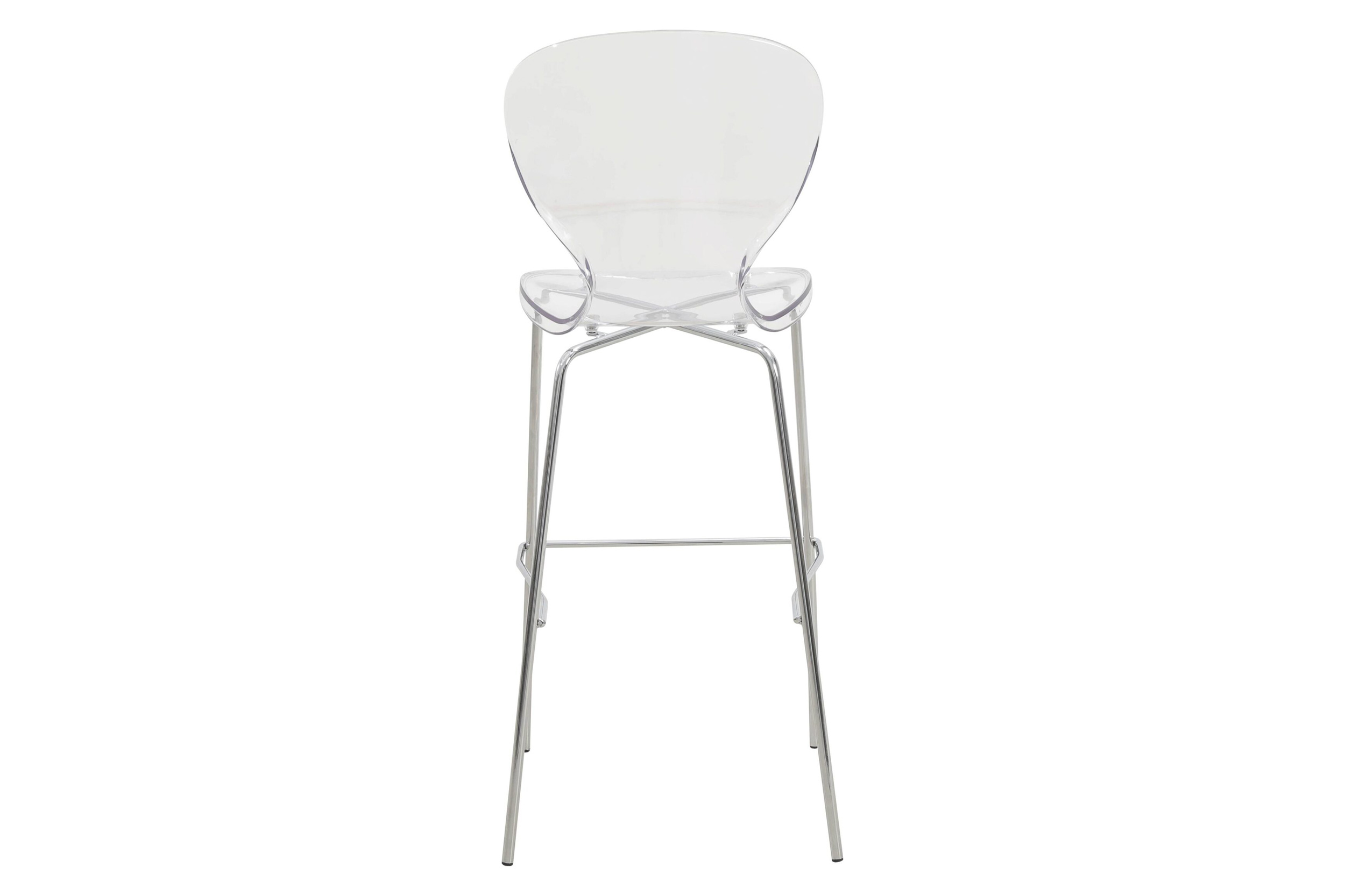 LeisureMod Oyster Mid-Century Modern Acrylic Barstool with Steel Frame in Chrome Finish - Clear