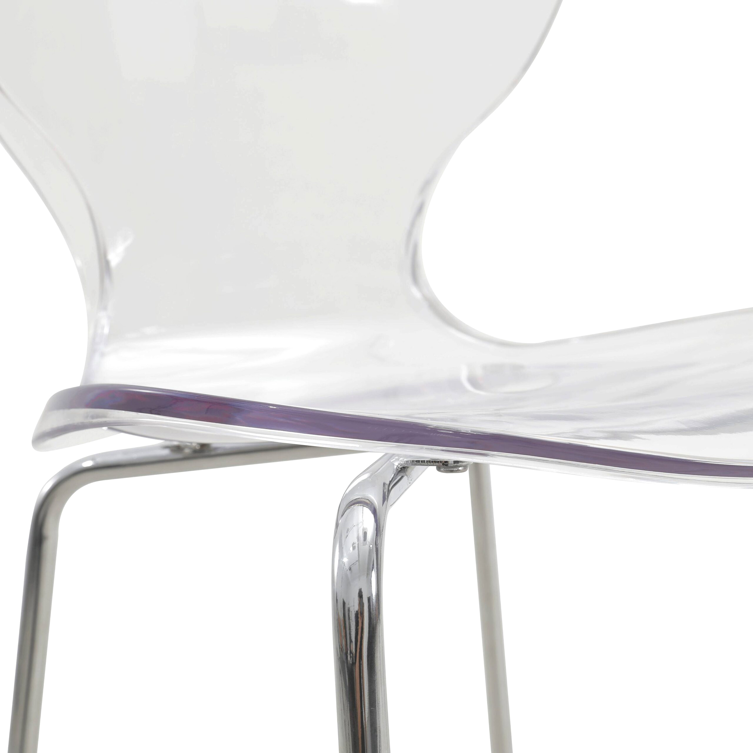 LeisureMod Oyster Mid-Century Modern Acrylic Barstool with Steel Frame in Chrome Finish - Clear