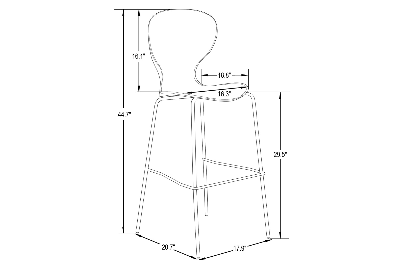 LeisureMod Oyster Mid-Century Modern Acrylic Barstool with Steel Frame in Chrome Finish - Clear