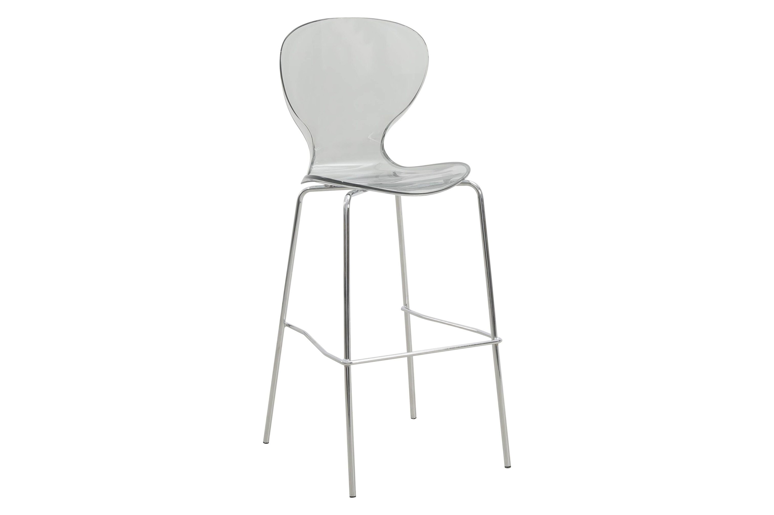 LeisureMod Oyster Mid-Century Modern Acrylic Barstool with Steel Frame in Chrome Finish