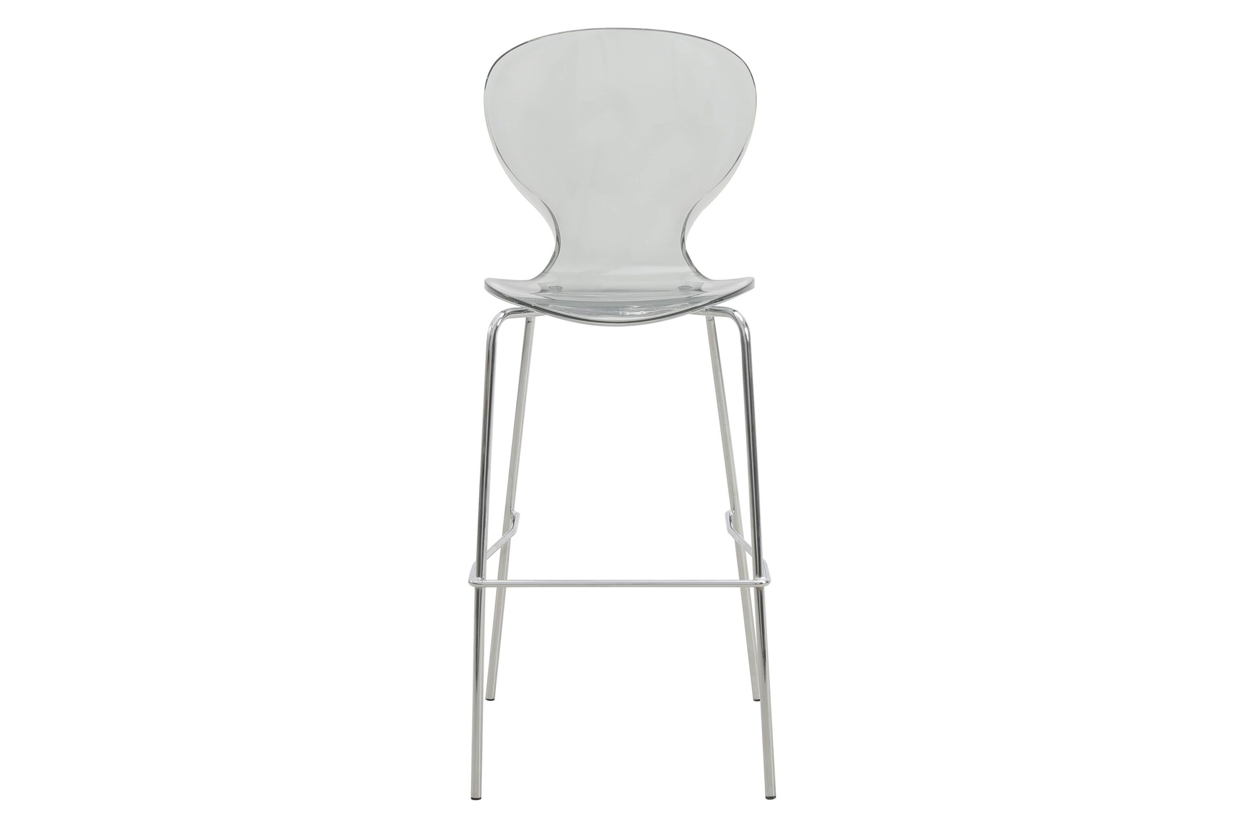 LeisureMod Oyster Mid-Century Modern Acrylic Barstool with Steel Frame in Chrome Finish - Smoke