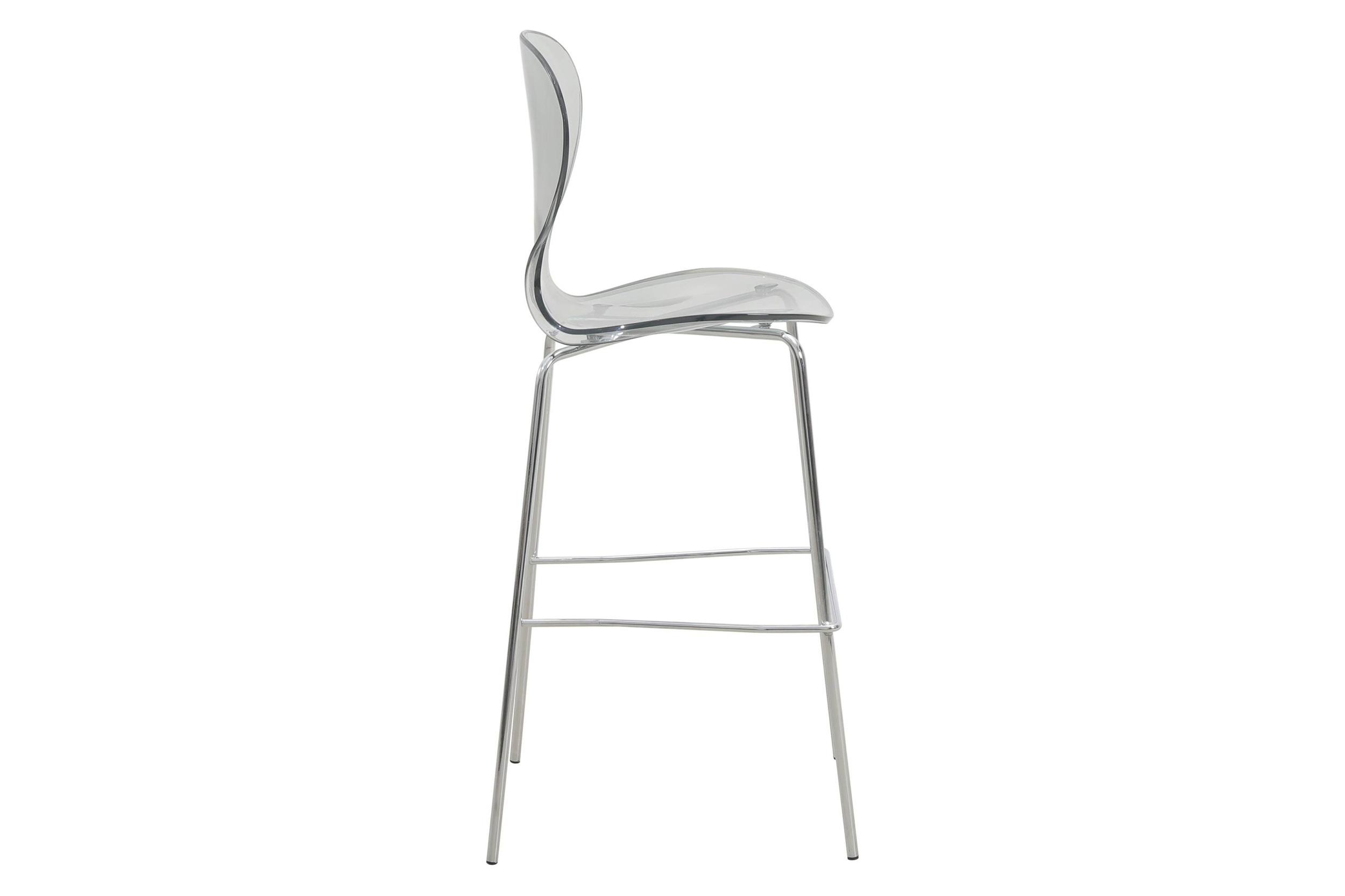 LeisureMod Oyster Mid-Century Modern Acrylic Barstool with Steel Frame in Chrome Finish - Smoke