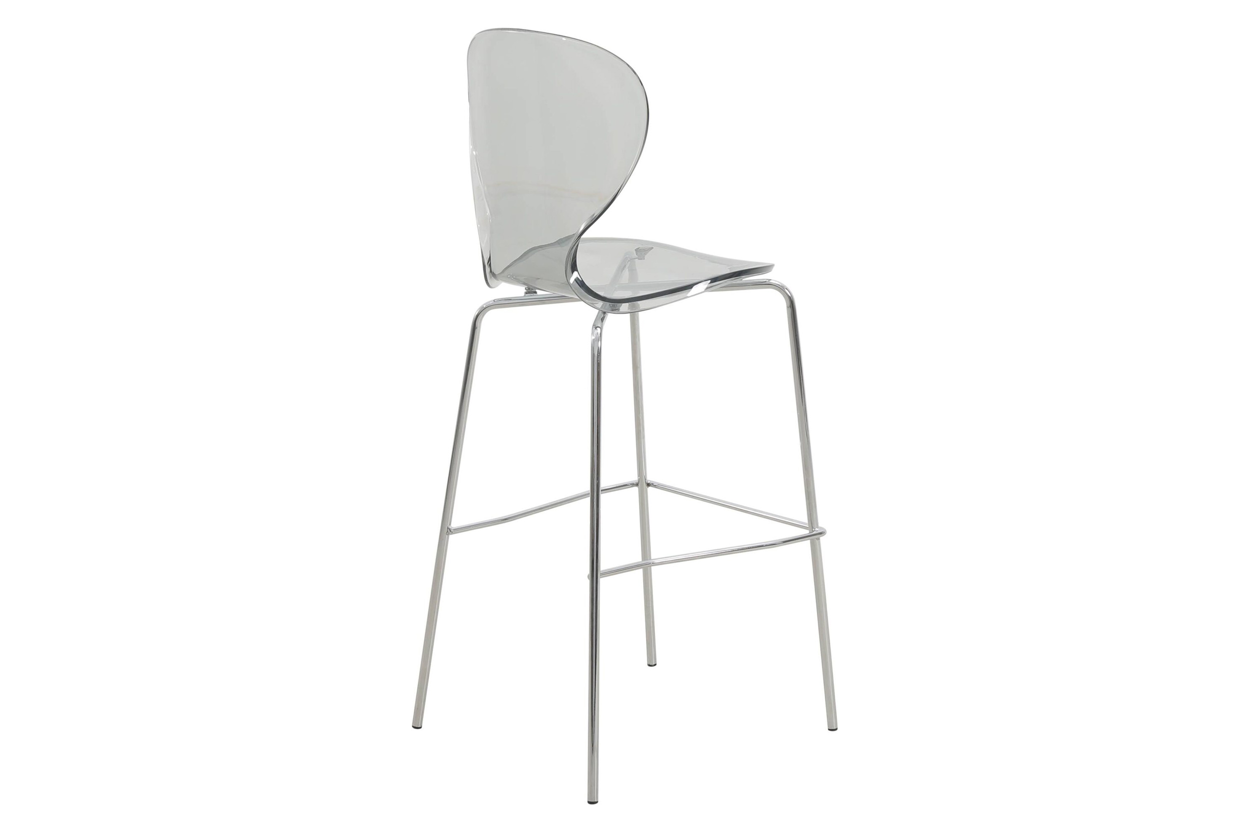 LeisureMod Oyster Mid-Century Modern Acrylic Barstool with Steel Frame in Chrome Finish - Smoke