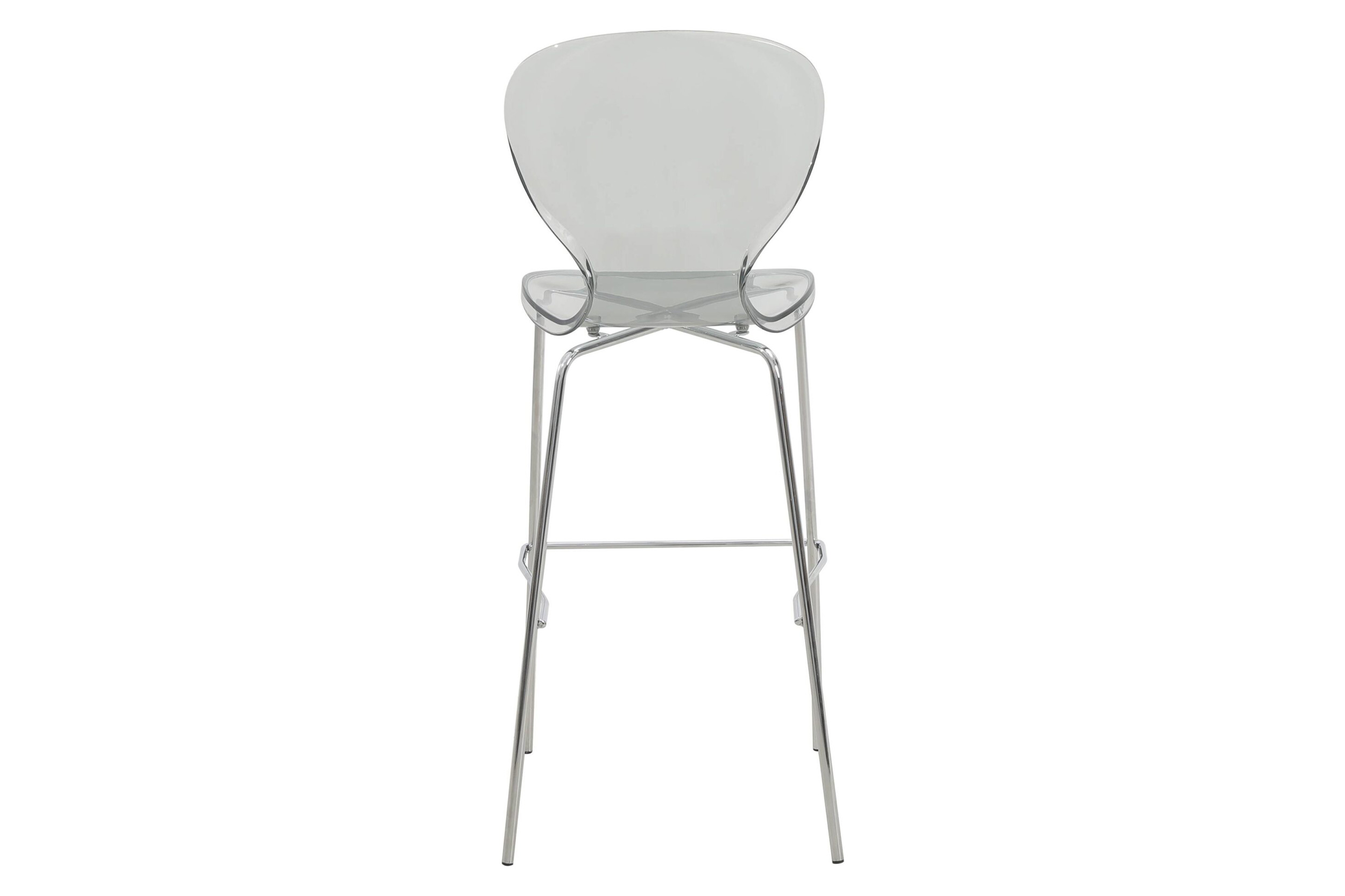 LeisureMod Oyster Mid-Century Modern Acrylic Barstool with Steel Frame in Chrome Finish - Smoke