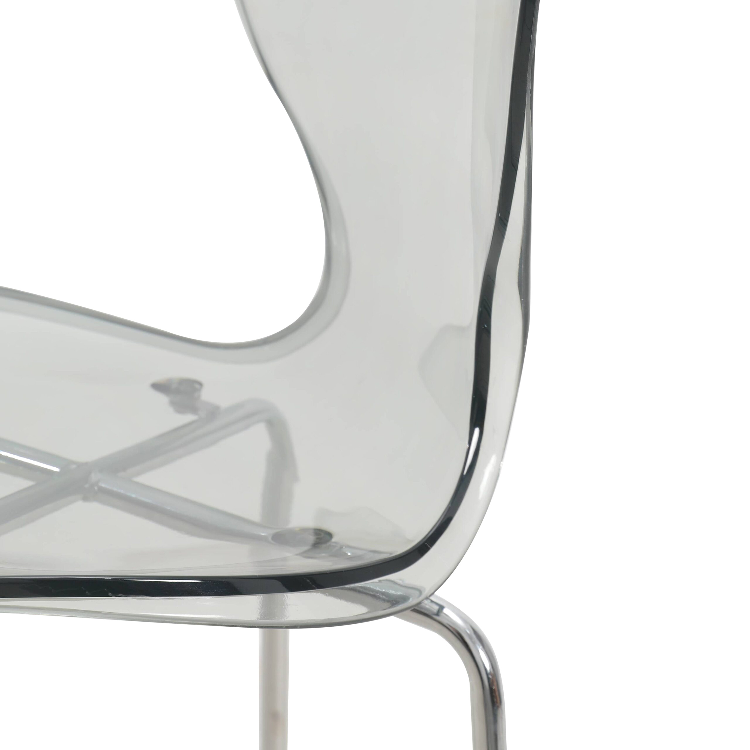 LeisureMod Oyster Mid-Century Modern Acrylic Barstool with Steel Frame in Chrome Finish - Smoke