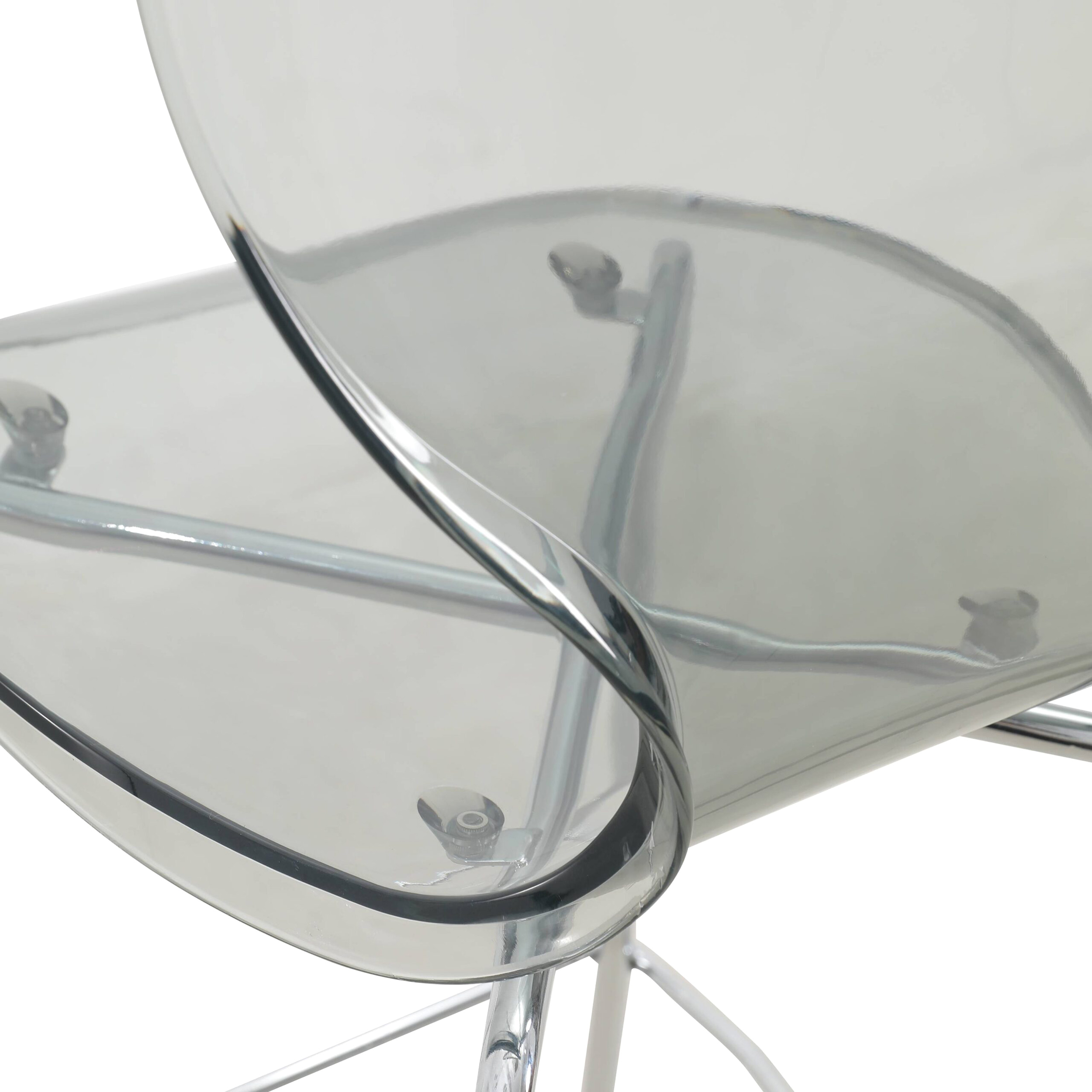 LeisureMod Oyster Mid-Century Modern Acrylic Barstool with Steel Frame in Chrome Finish - Smoke