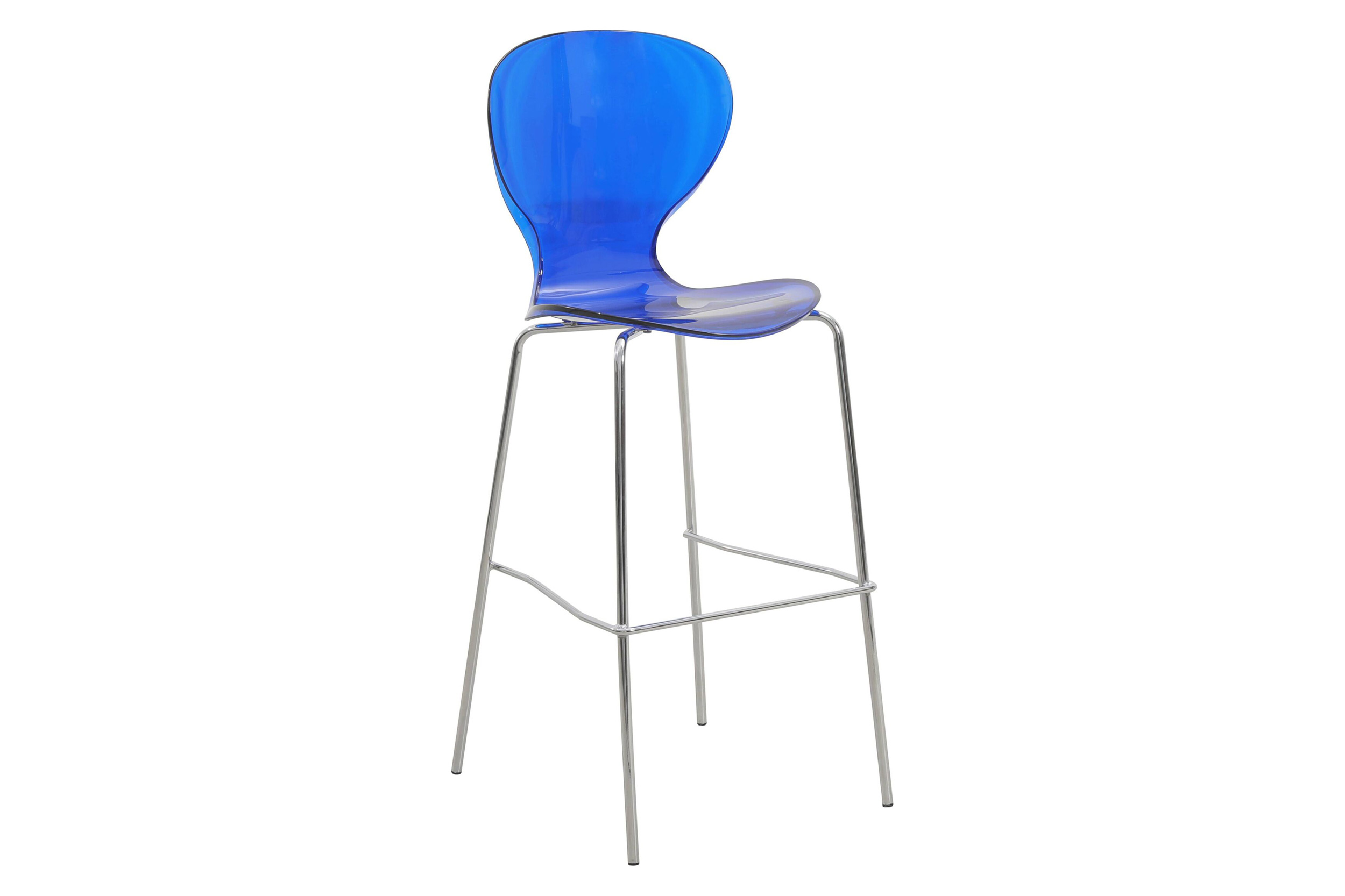 LeisureMod Oyster Mid-Century Modern Acrylic Barstool with Steel Frame in Chrome Finish