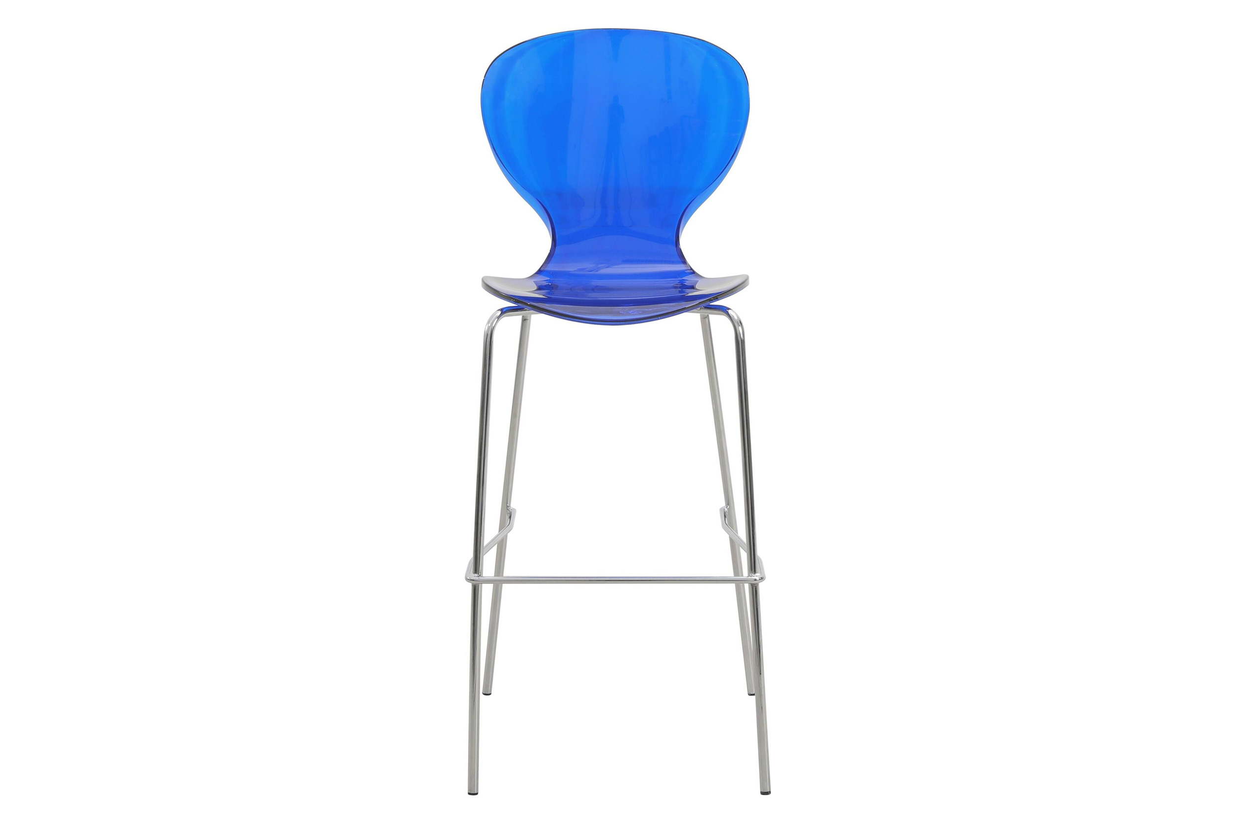 LeisureMod Oyster Mid-Century Modern Acrylic Barstool with Steel Frame in Chrome Finish - Transparent Blue