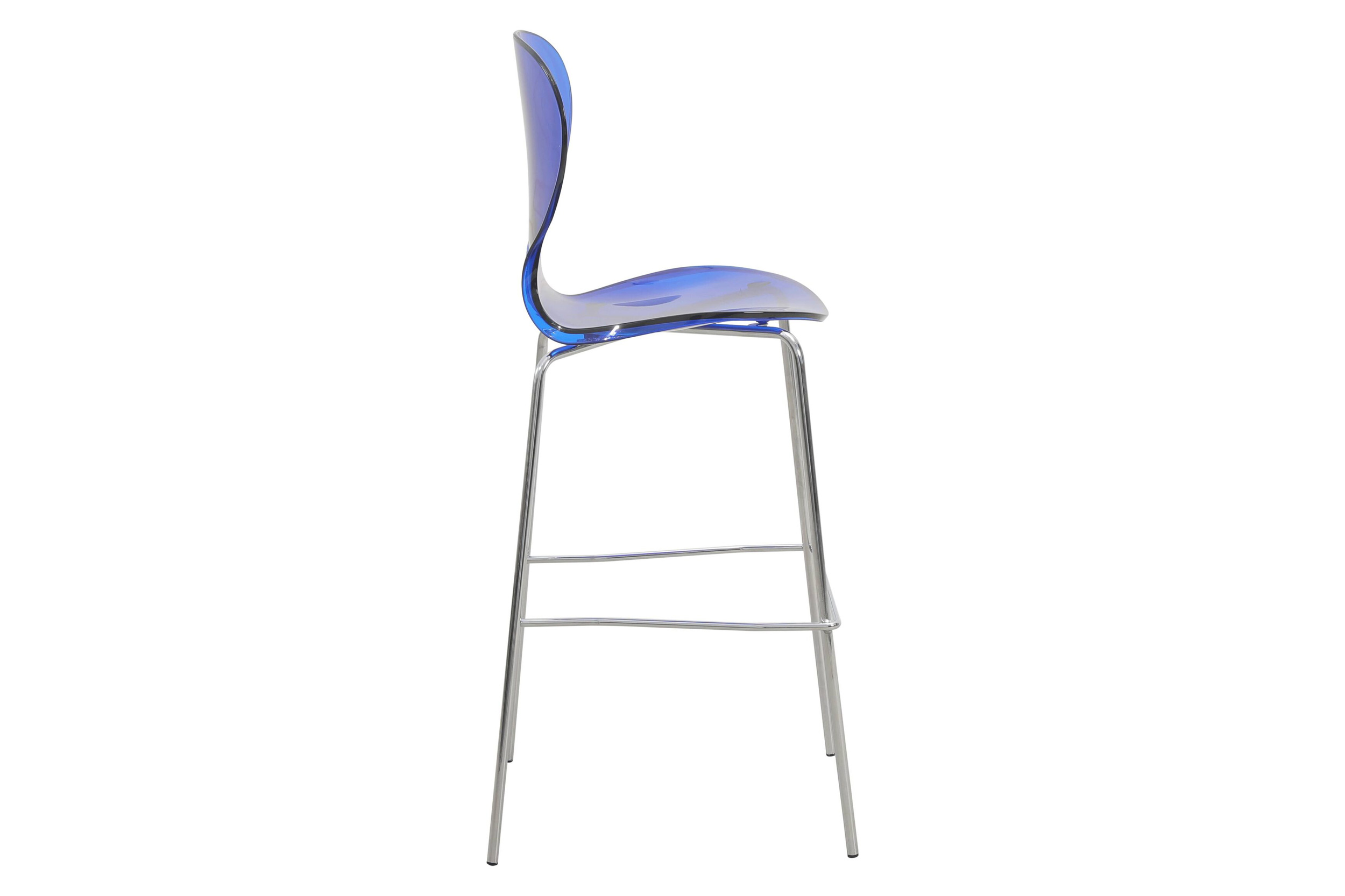 LeisureMod Oyster Mid-Century Modern Acrylic Barstool with Steel Frame in Chrome Finish - Transparent Blue