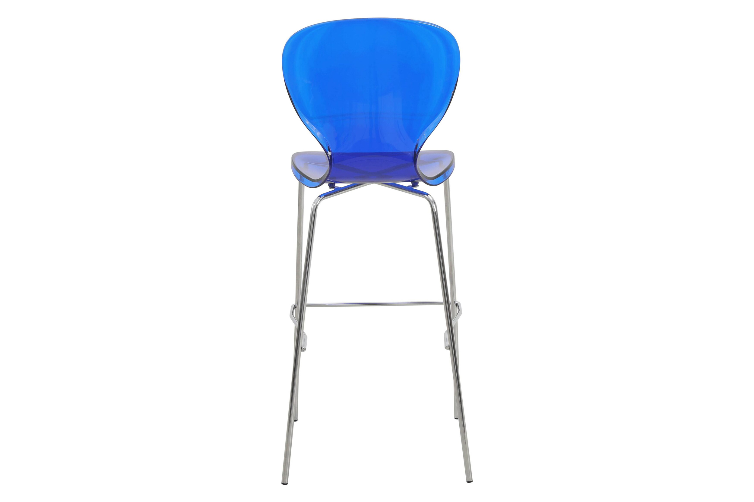 LeisureMod Oyster Mid-Century Modern Acrylic Barstool with Steel Frame in Chrome Finish - Transparent Blue