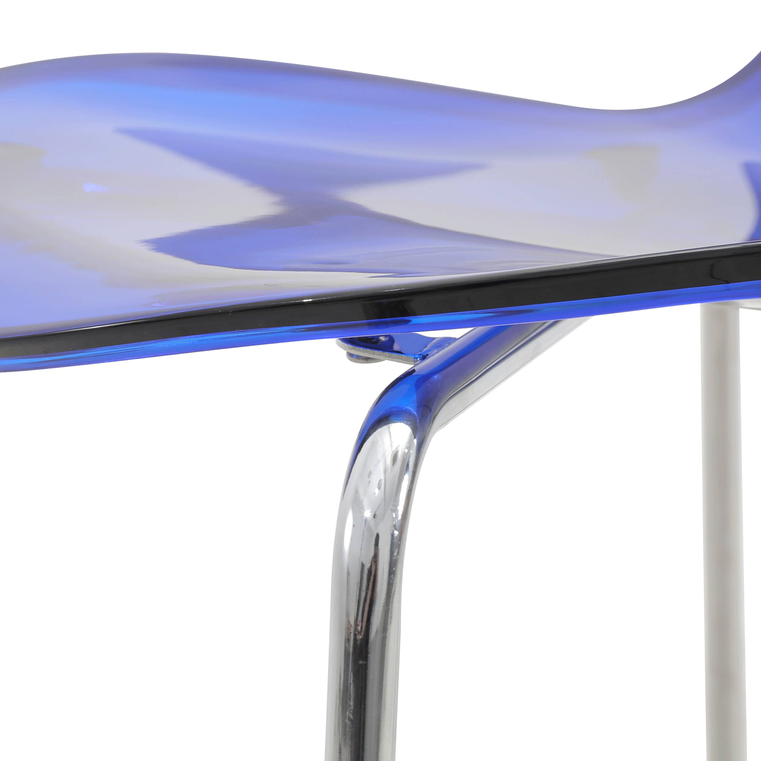 LeisureMod Oyster Mid-Century Modern Acrylic Barstool with Steel Frame in Chrome Finish - Transparent Blue