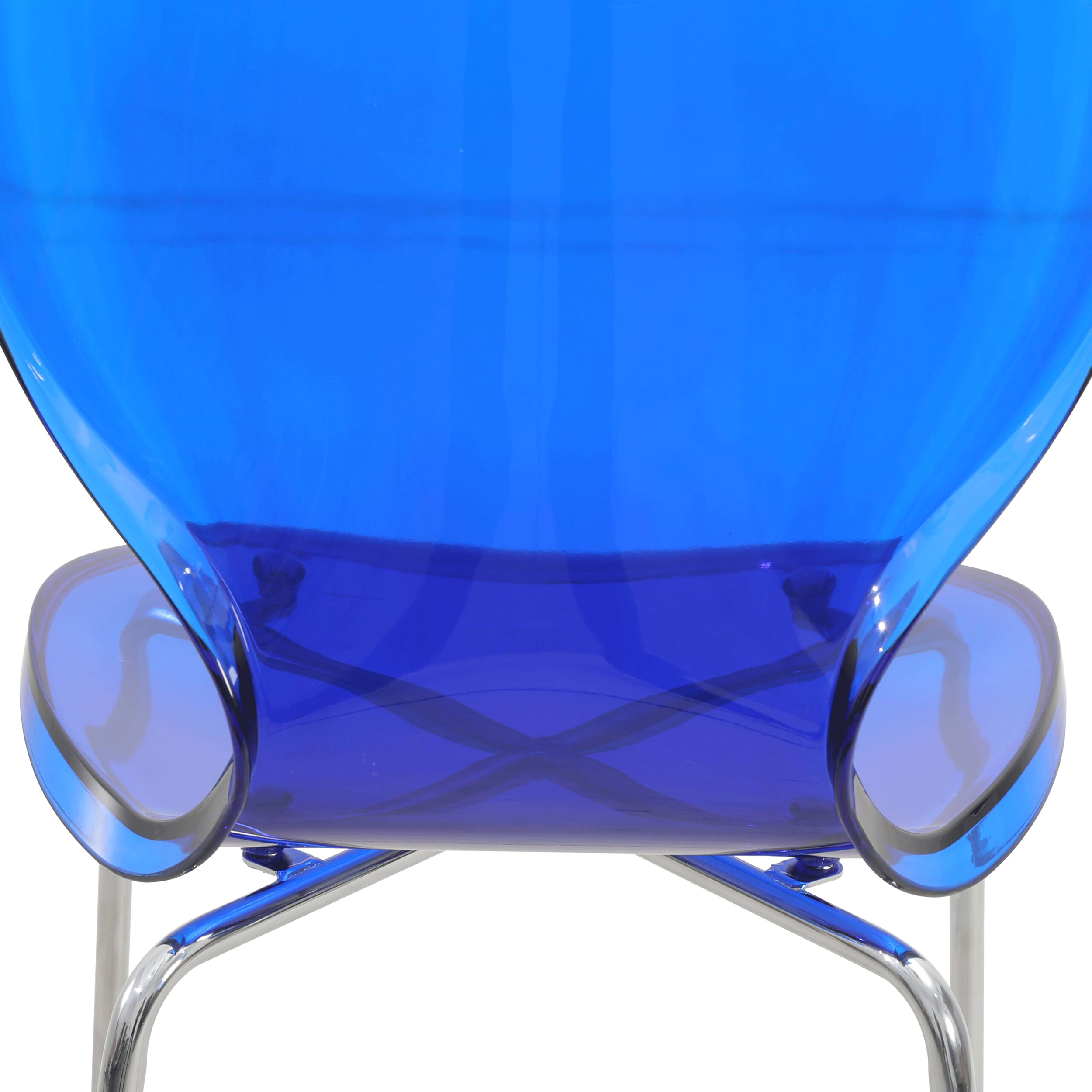 LeisureMod Oyster Mid-Century Modern Acrylic Barstool with Steel Frame in Chrome Finish - Transparent Blue