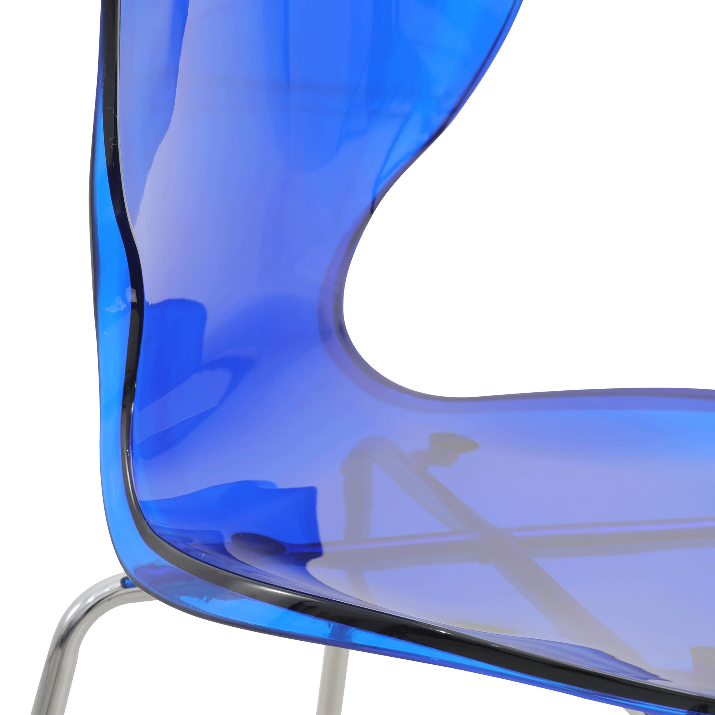 LeisureMod Oyster Mid-Century Modern Acrylic Barstool with Steel Frame in Chrome Finish - Transparent Blue