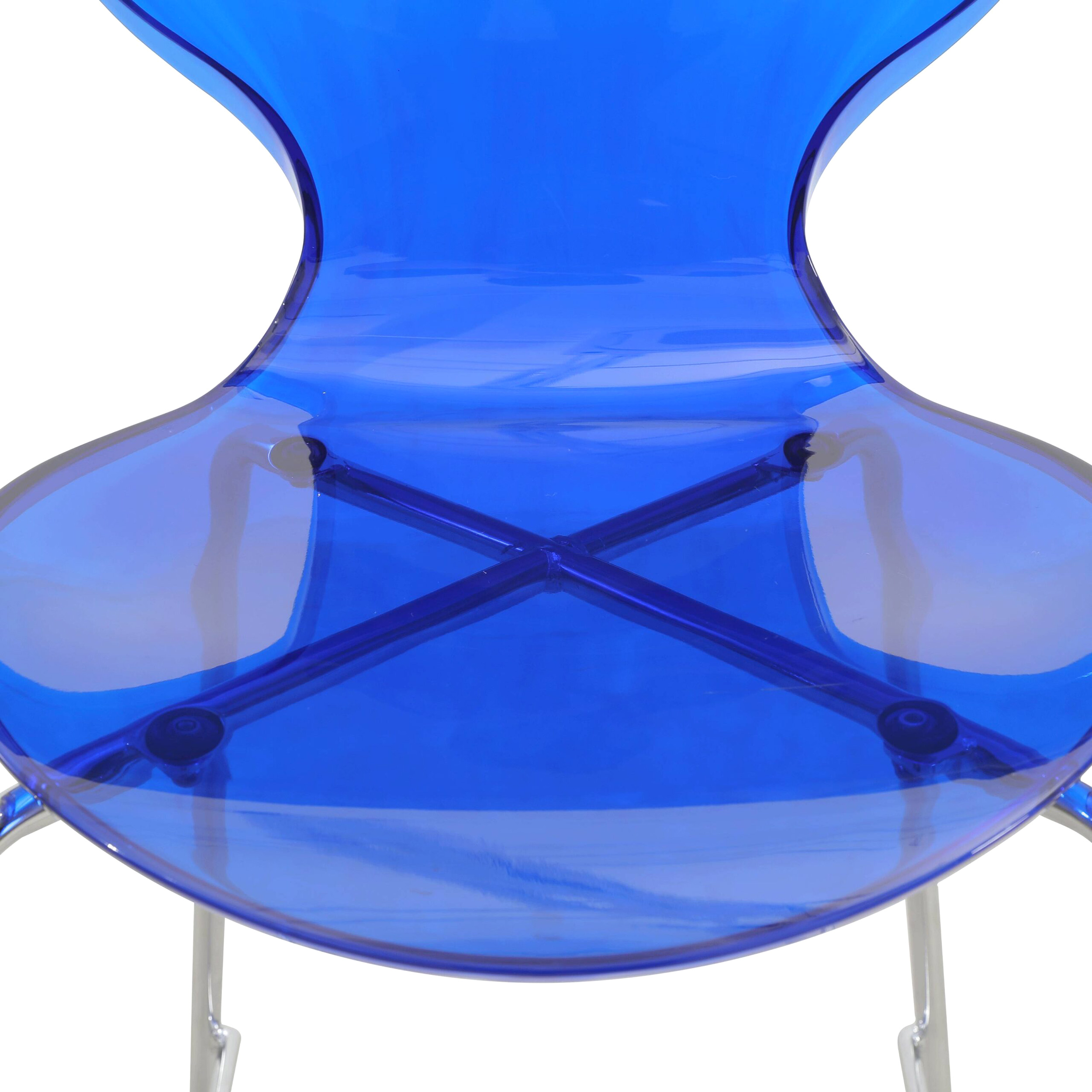 LeisureMod Oyster Mid-Century Modern Acrylic Barstool with Steel Frame in Chrome Finish - Transparent Blue