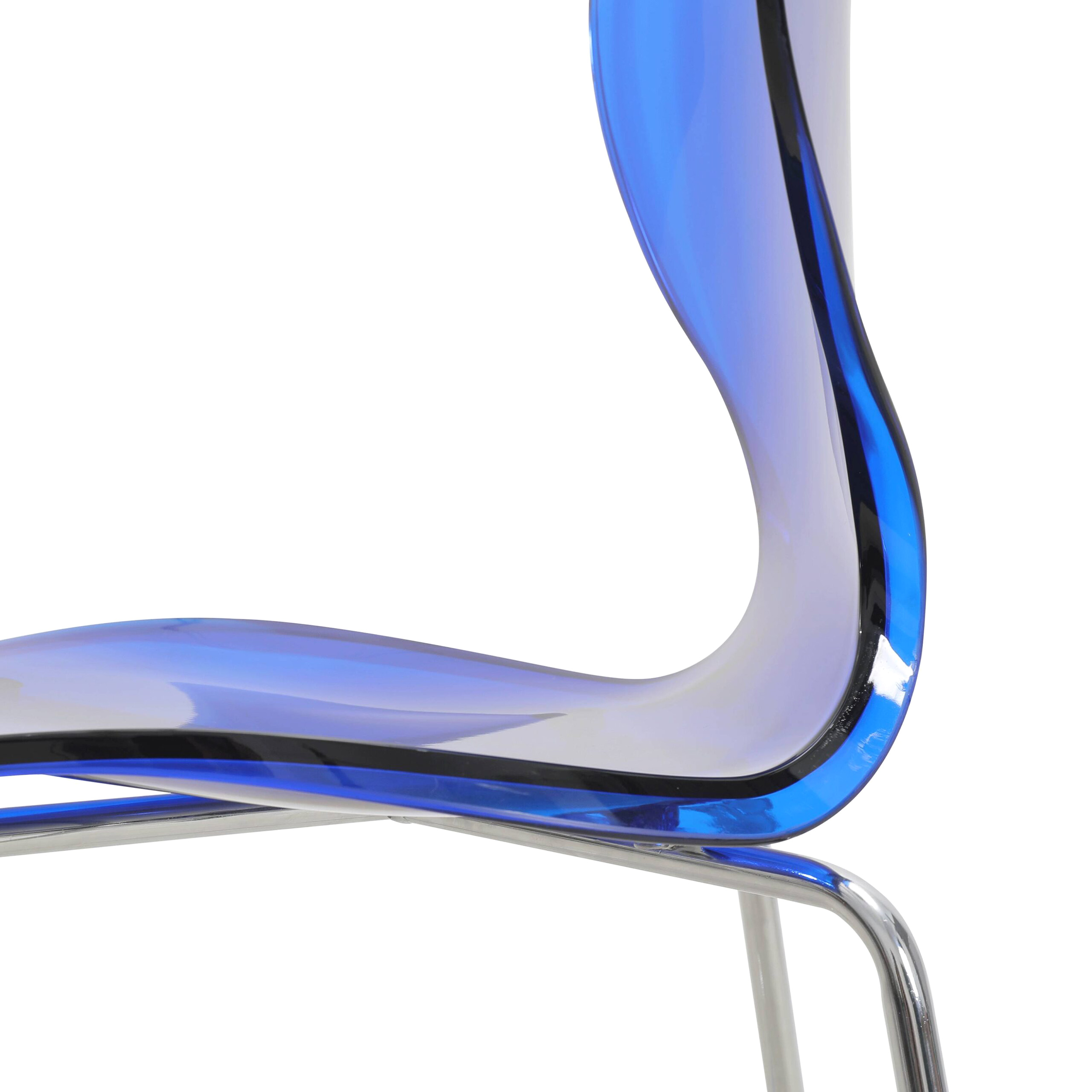 LeisureMod Oyster Mid-Century Modern Acrylic Barstool with Steel Frame in Chrome Finish - Transparent Blue