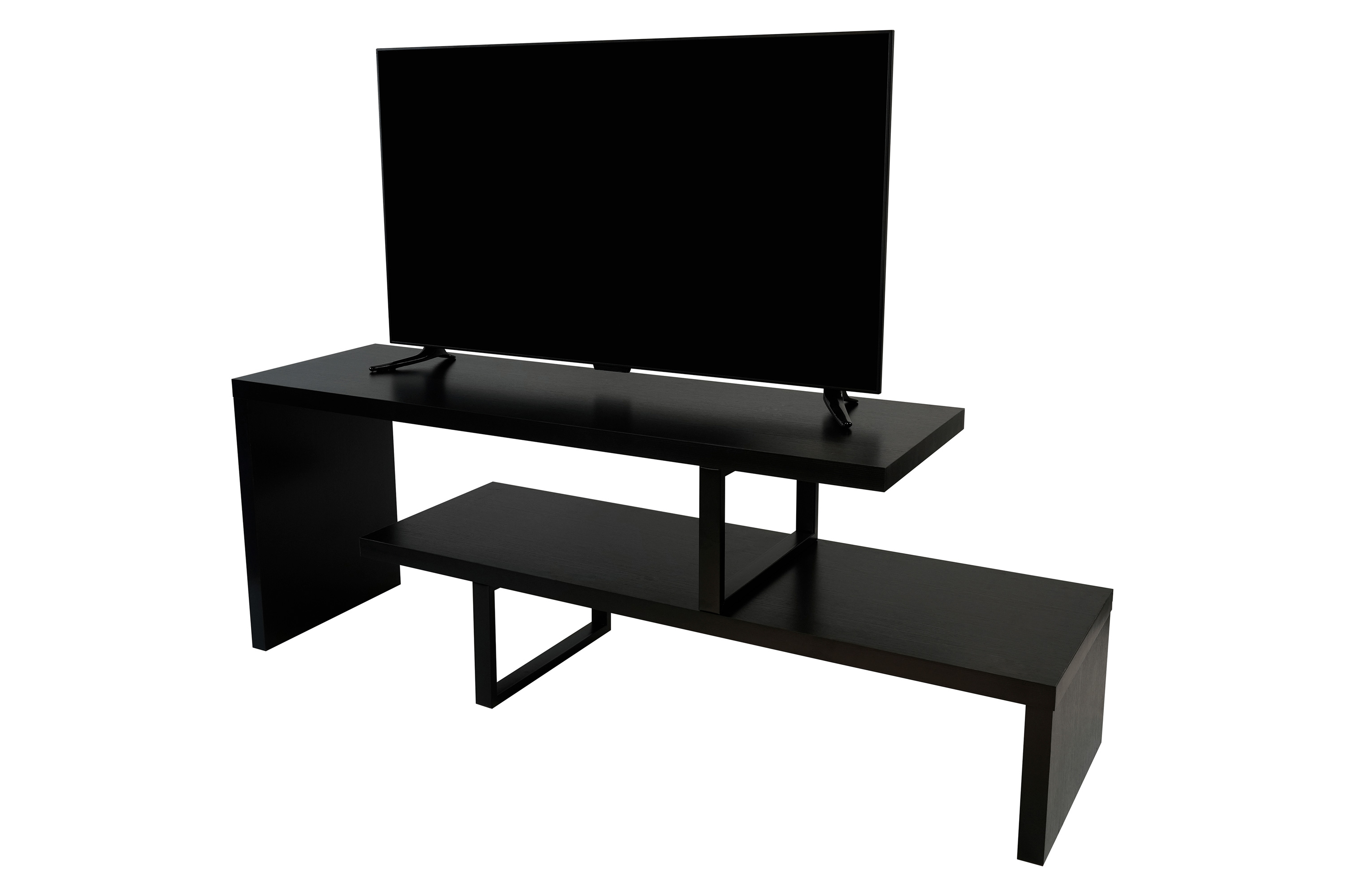 LeisureMod Orford Mid-Century Modern TV Stand with MDF Shelves and Powder Coated Iron Legs