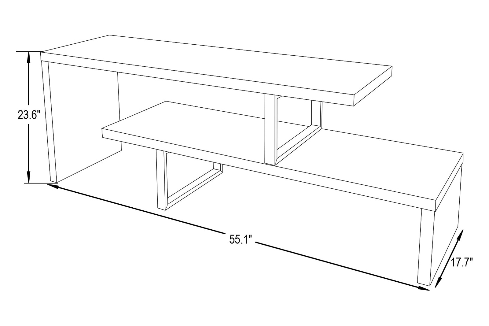 LeisureMod Orford Mid-Century Modern TV Stand with MDF Shelves and Powder Coated Iron Legs - Ebony