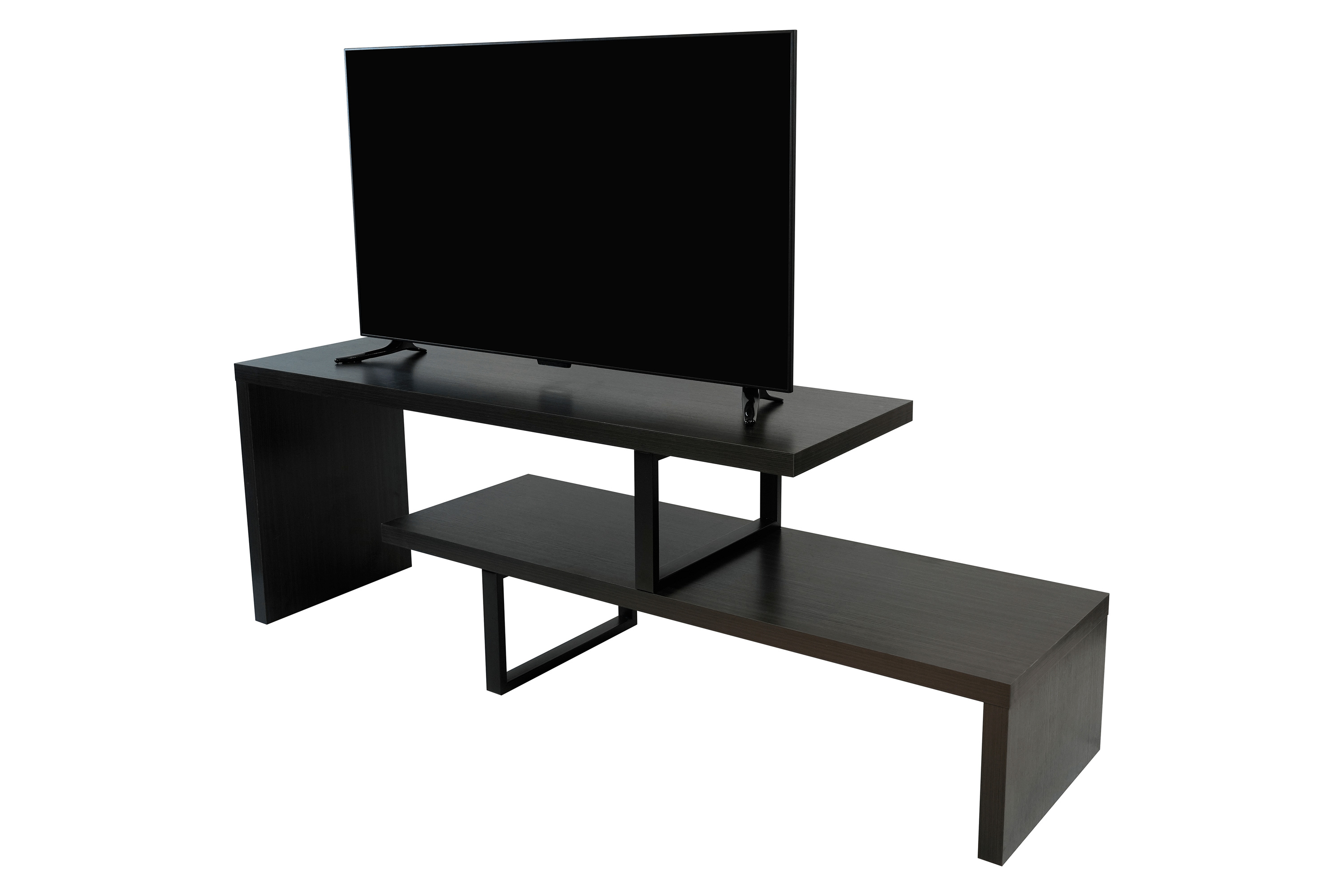 LeisureMod Orford Mid-Century Modern TV Stand with MDF Shelves and Powder Coated Iron Legs