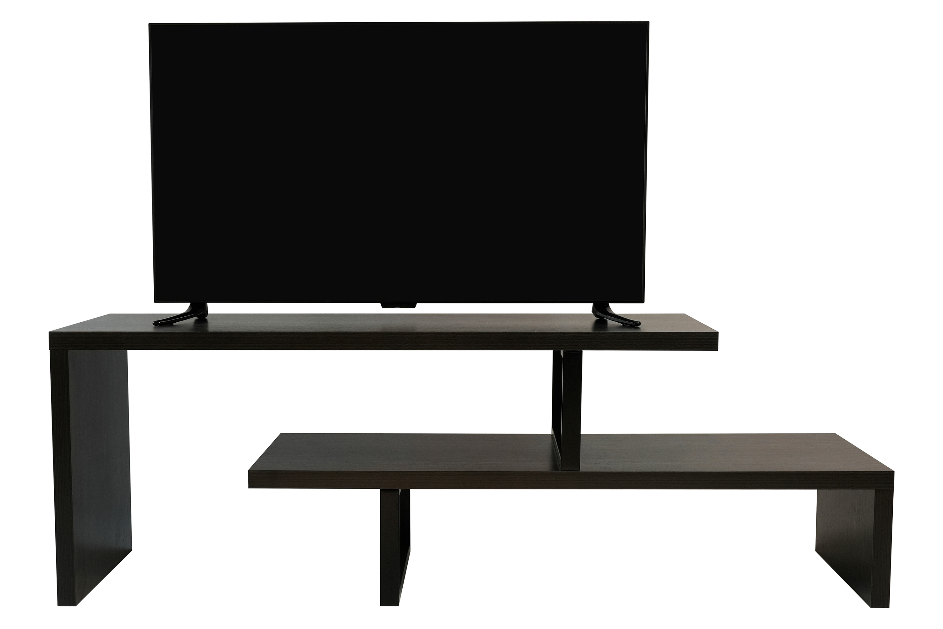 LeisureMod Orford Mid-Century Modern TV Stand with MDF Shelves and Powder Coated Iron Legs - Phantom Gray