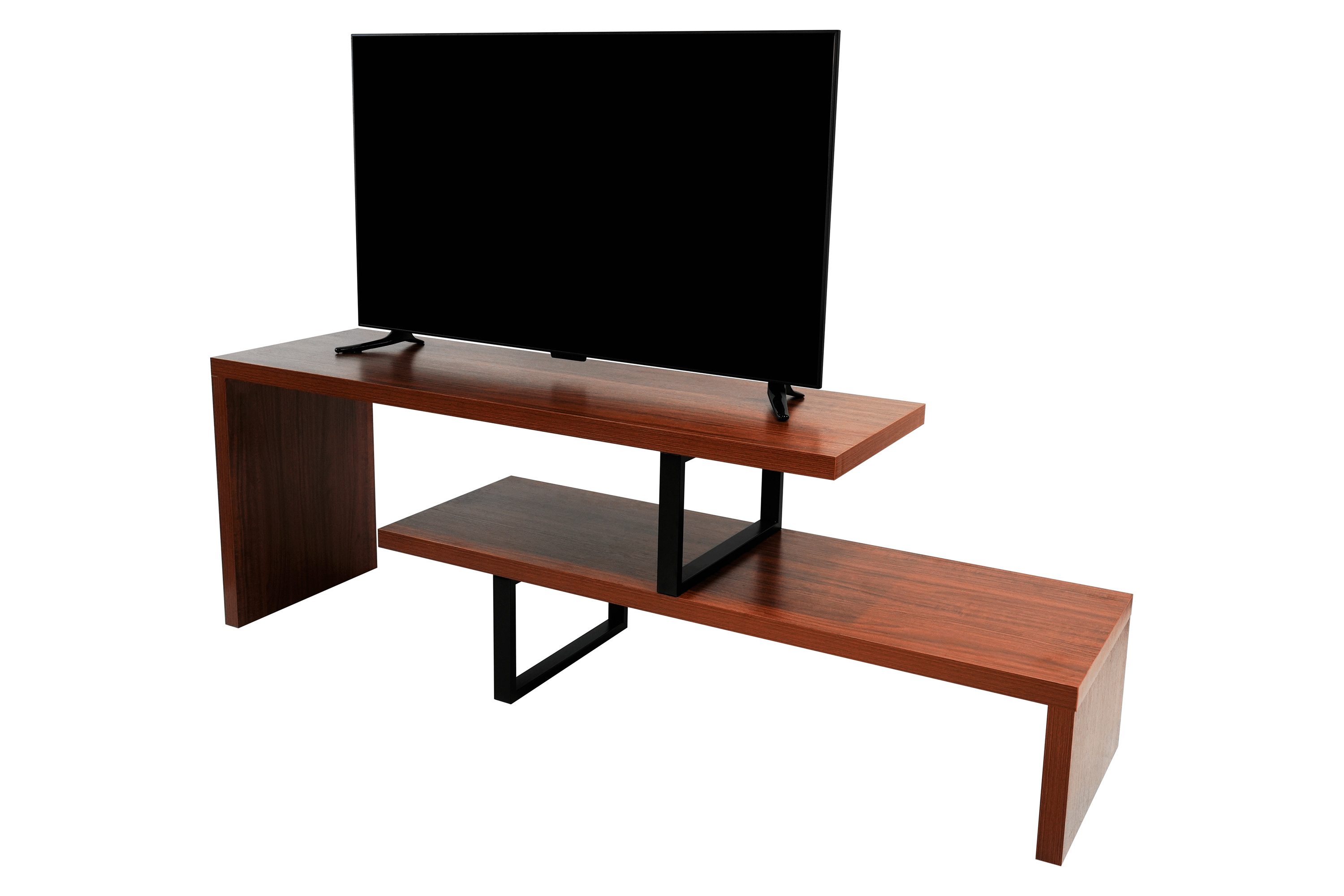 LeisureMod Orford Mid-Century Modern TV Stand with MDF Shelves and Powder Coated Iron Legs