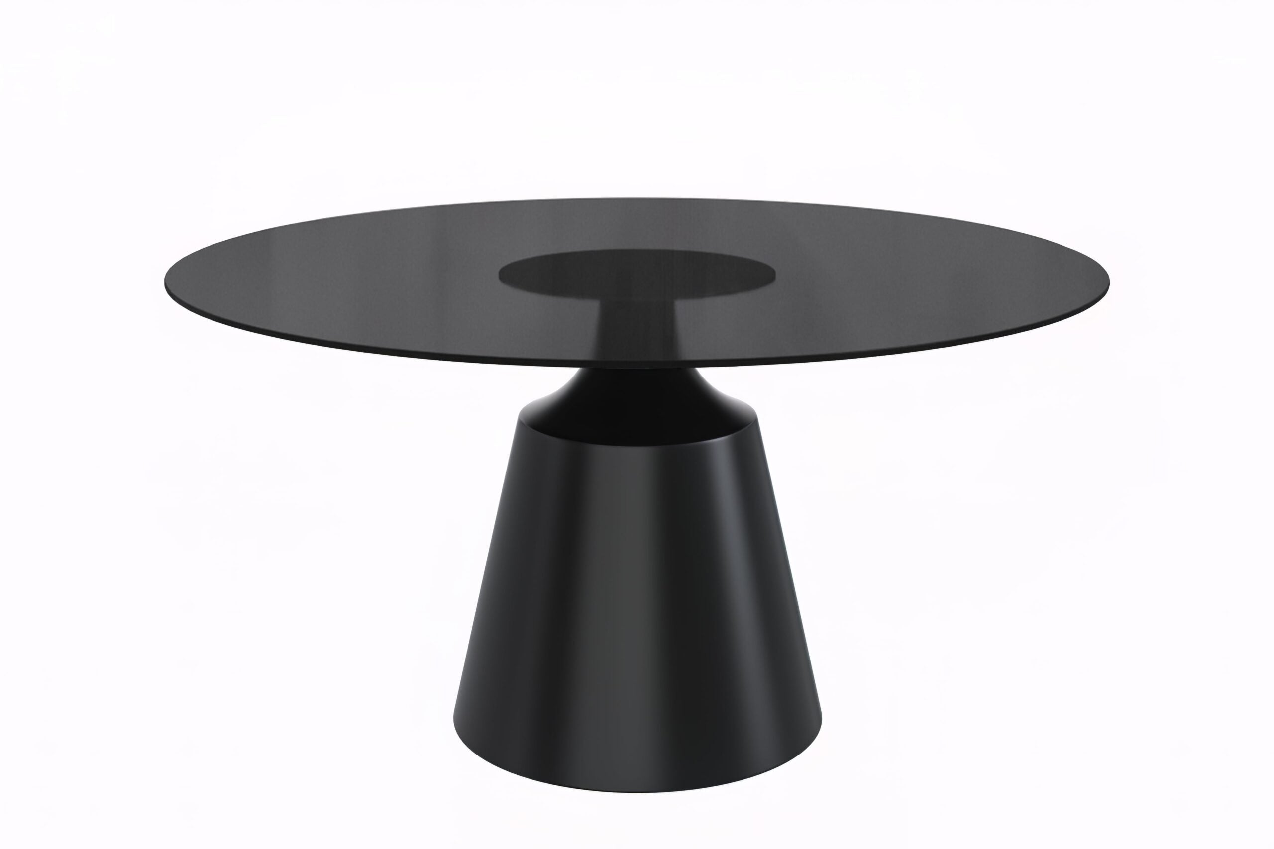 LeisureMod Prynn Modern 60" Round Dining Table with Glass Top and Black Pedestal Base