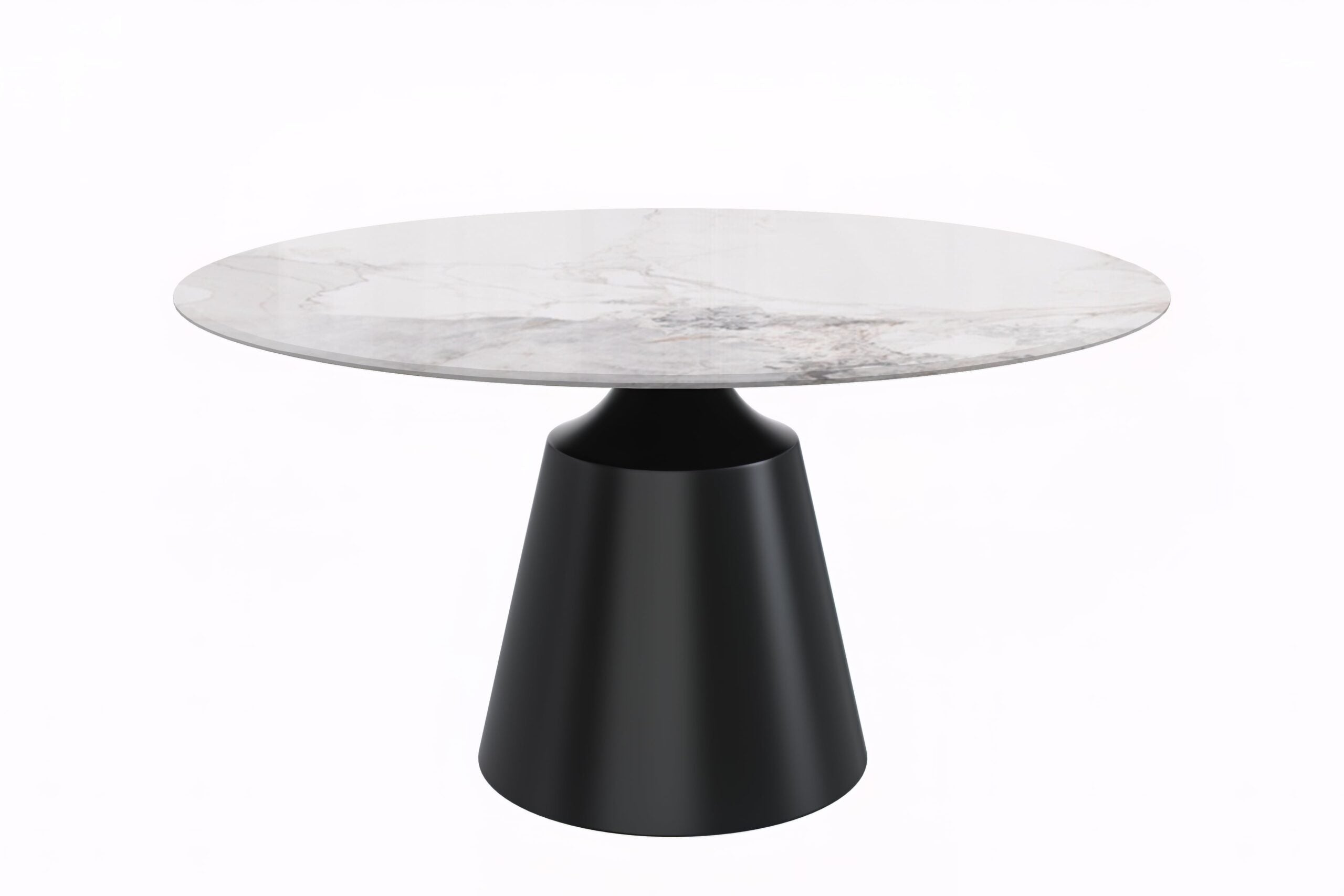 LeisureMod Prynn Modern 60" Round Dining Table with Glass Top and Black Pedestal Base