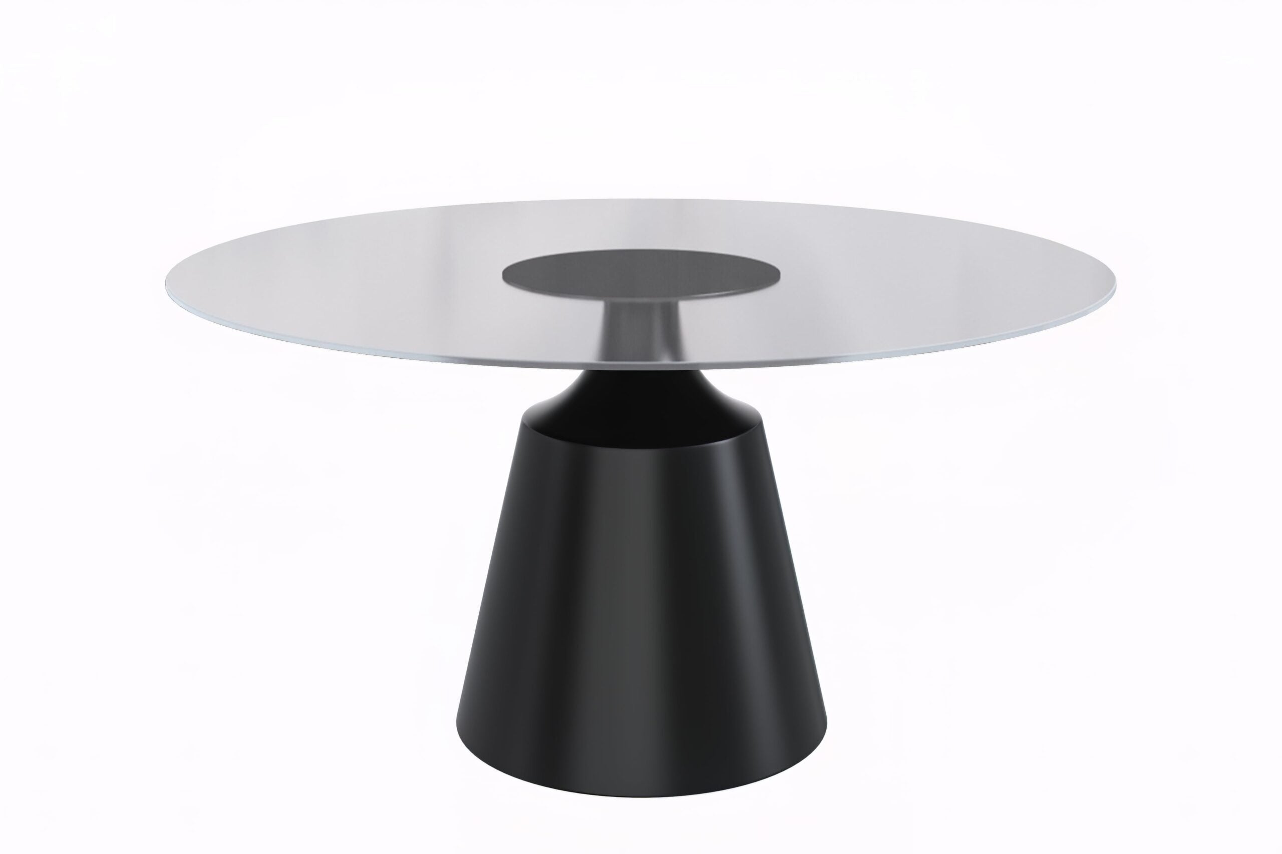 LeisureMod Prynn Modern 60" Round Dining Table with Glass Top and Black Pedestal Base