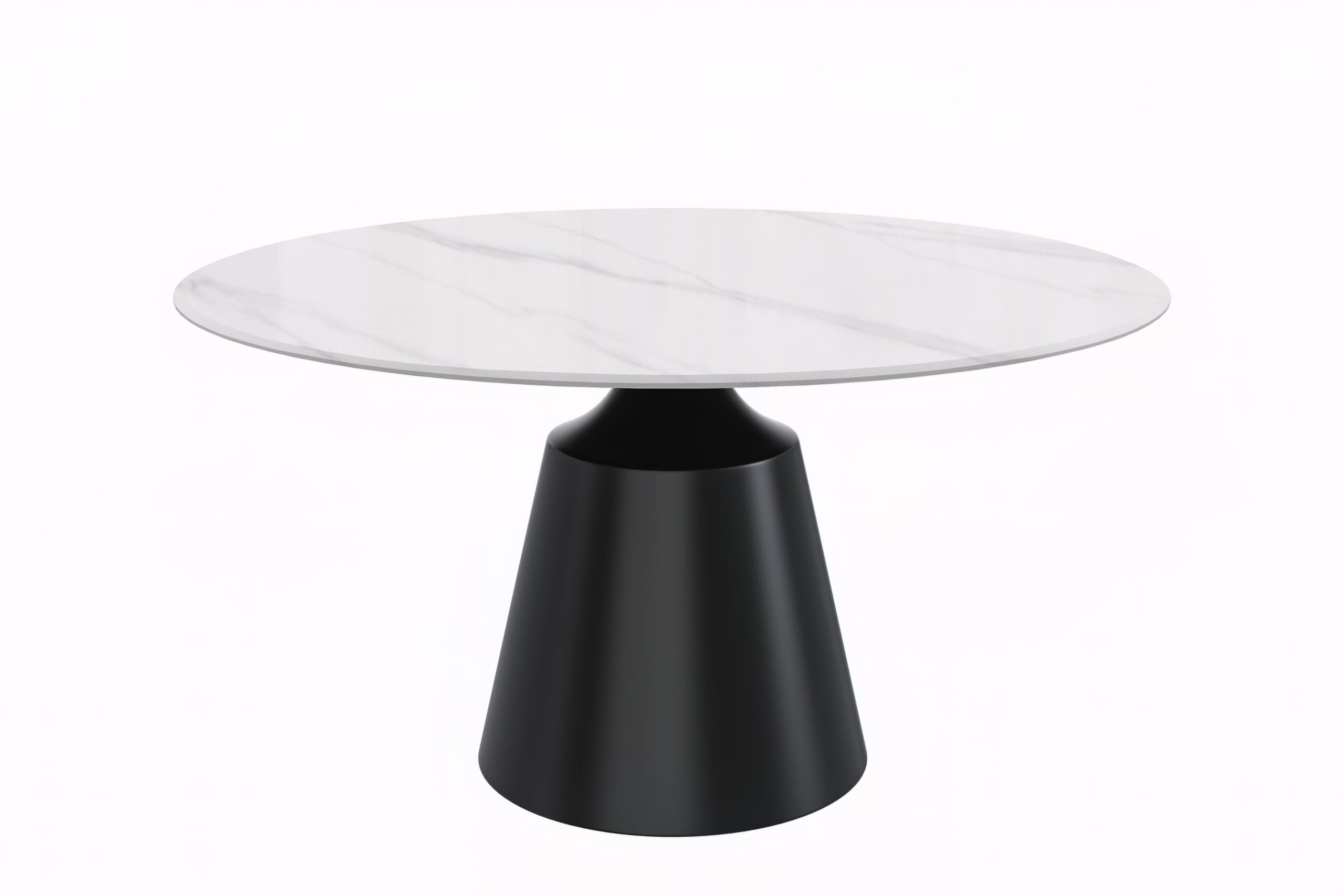 LeisureMod Prynn Modern 60" Round Dining Table with Glass Top and Black Pedestal Base