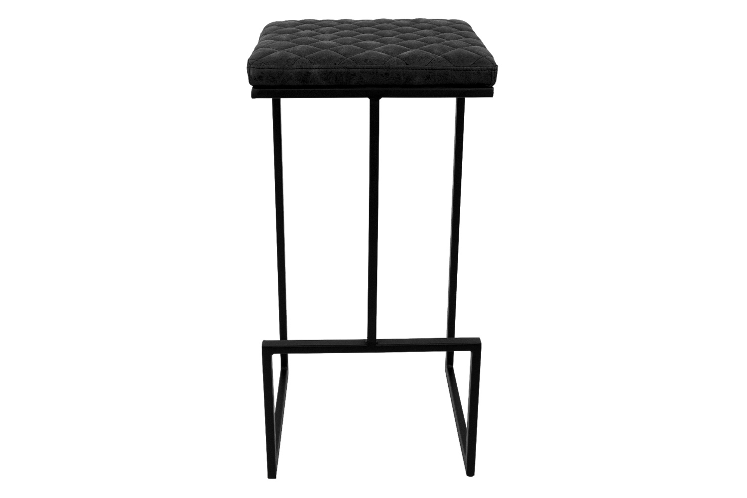 LeisureMod™ Quincy Quilted Stitched Leather Bar Stools with Black Metal Frame - Charcoal/Black