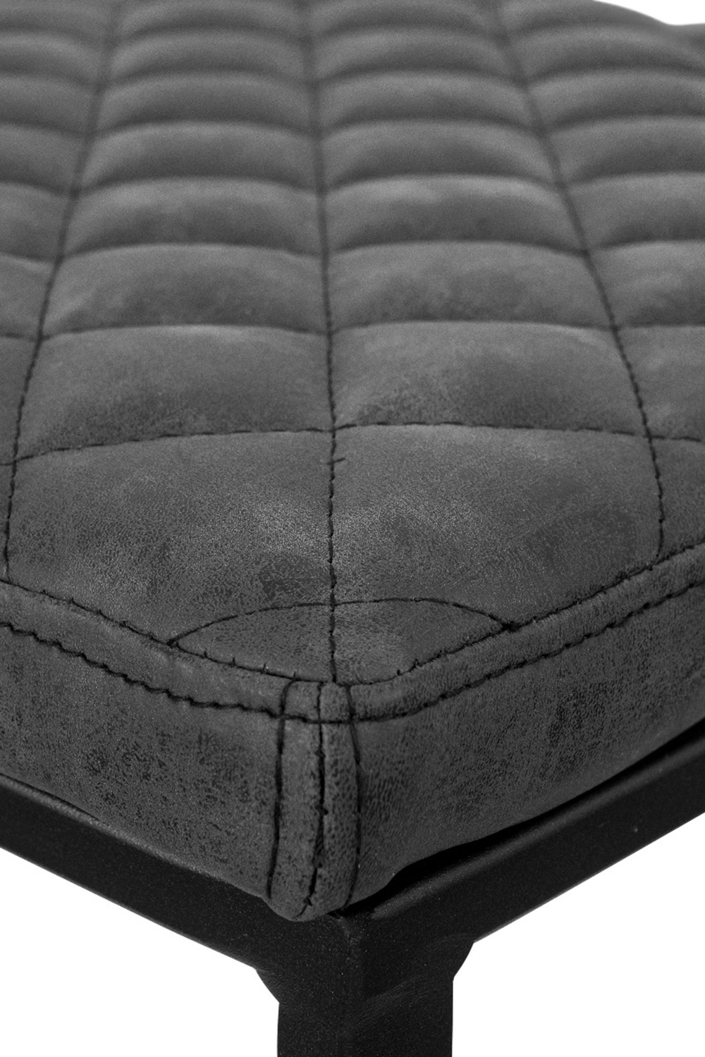 LeisureMod™ Quincy Quilted Stitched Leather Bar Stools with Black Metal Frame - Charcoal/Black