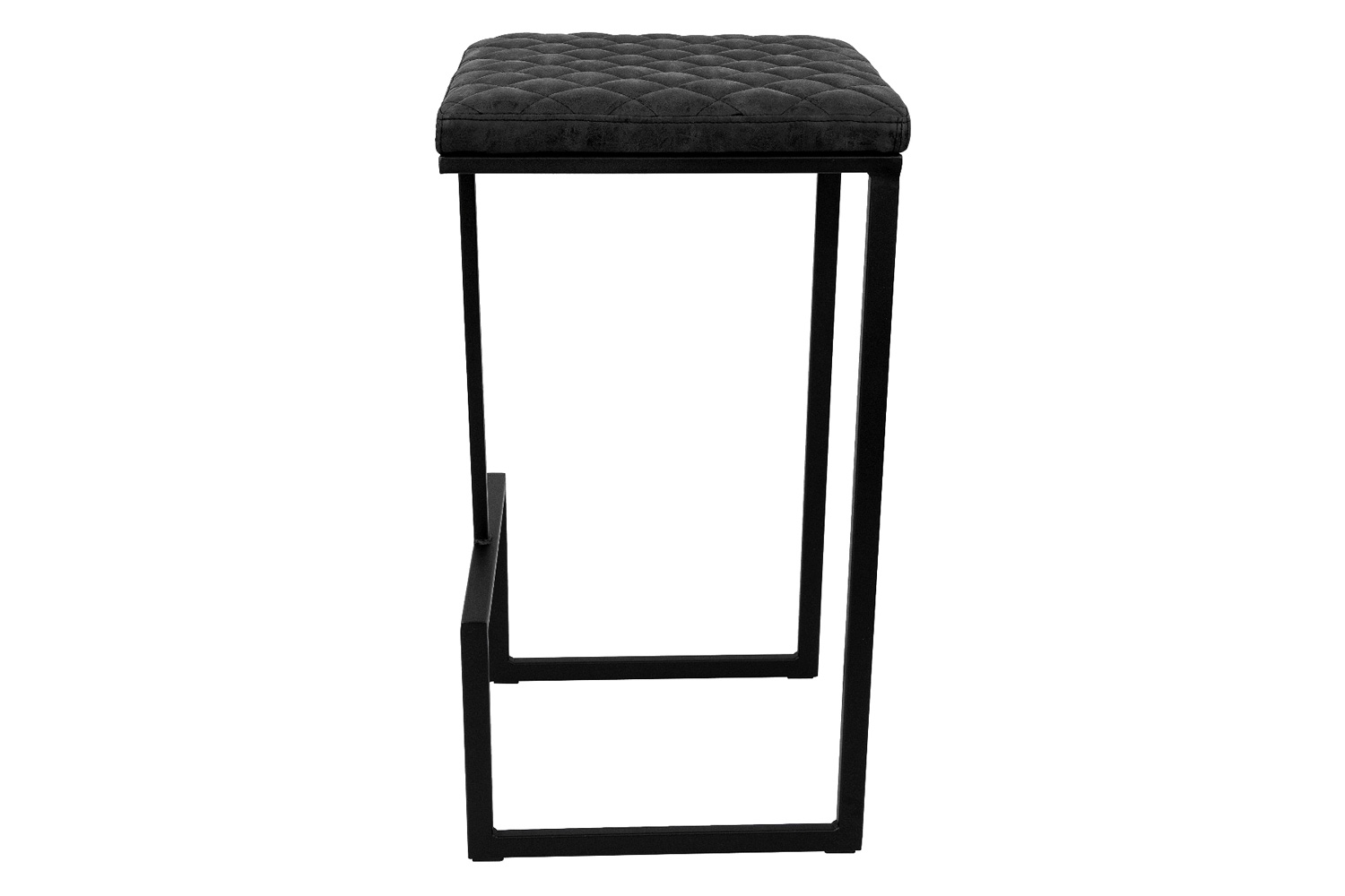 LeisureMod™ Quincy Quilted Stitched Leather Bar Stools with Black Metal Frame - Charcoal/Black