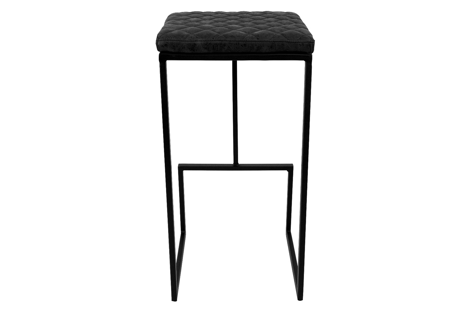 LeisureMod™ Quincy Quilted Stitched Leather Bar Stools with Black Metal Frame - Charcoal/Black