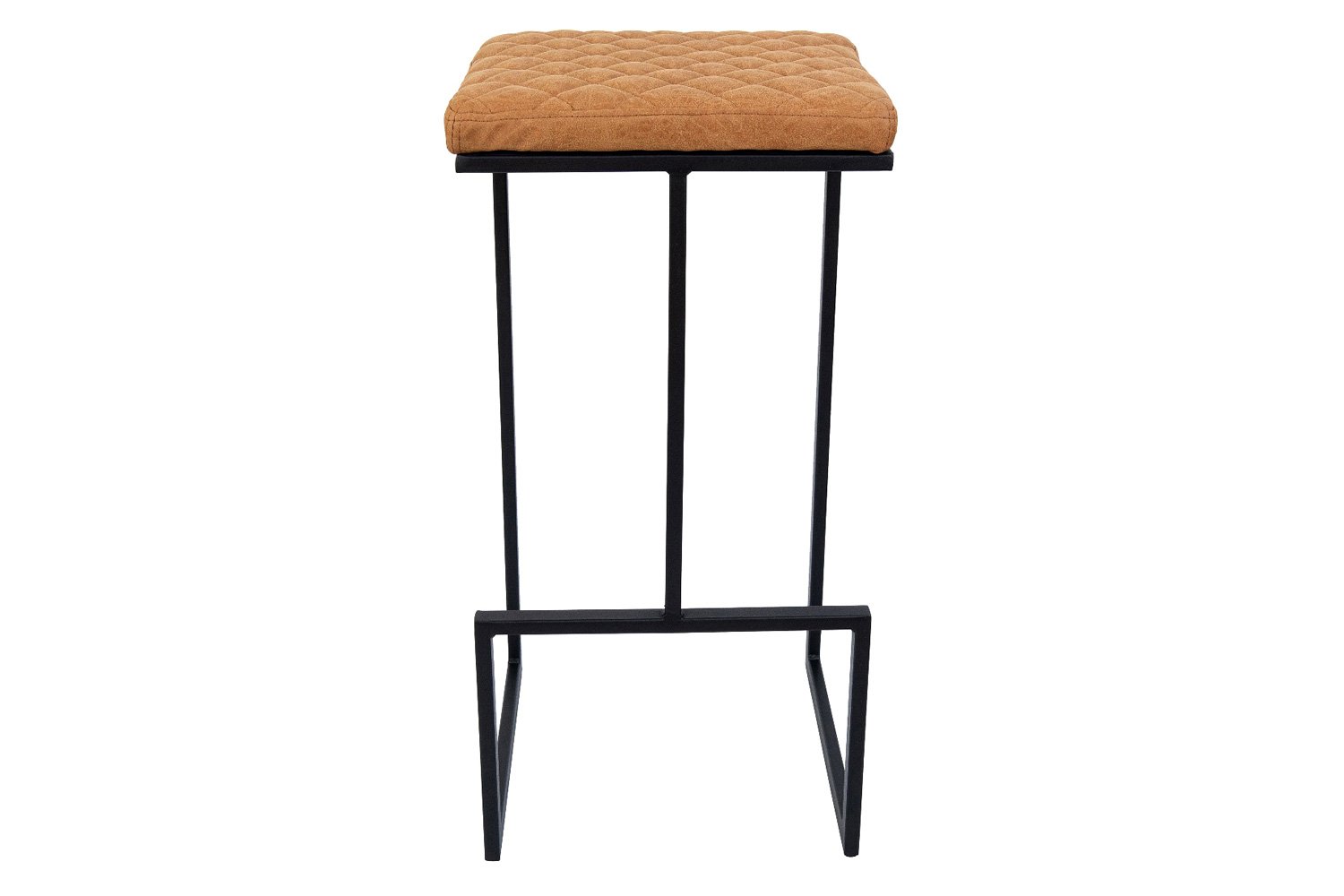 LeisureMod™ Quincy Quilted Stitched Leather Bar Stools with Black Metal Frame - Light Brown