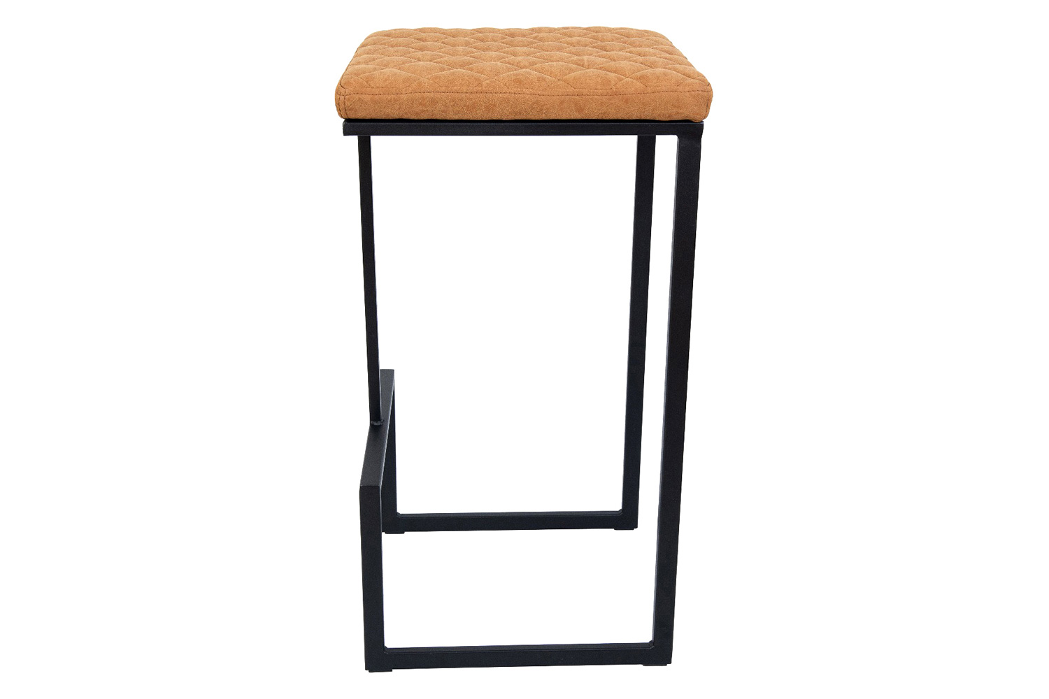 LeisureMod™ Quincy Quilted Stitched Leather Bar Stools with Black Metal Frame - Light Brown