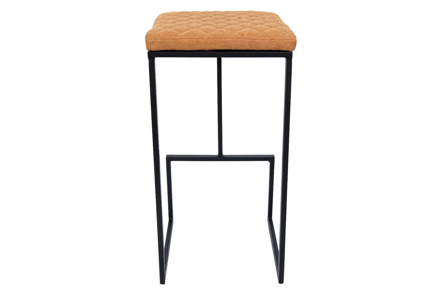 LeisureMod™ Quincy Quilted Stitched Leather Bar Stools with Black Metal Frame - Light Brown