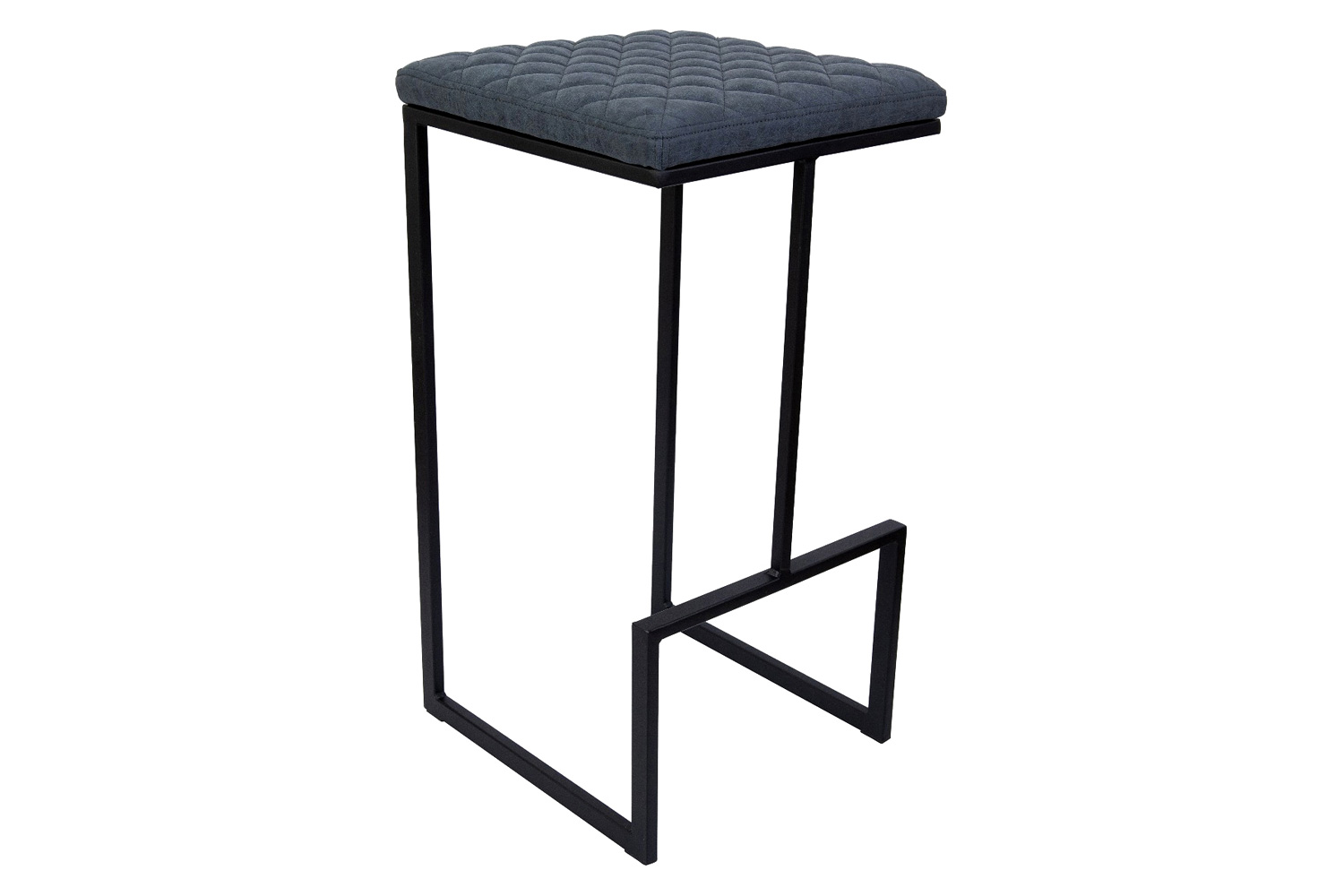 LeisureMod™ Quincy Quilted Stitched Leather Bar Stools with Black Metal Frame - Peacock/Blue