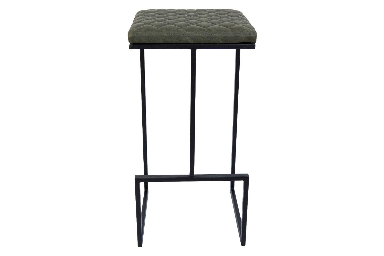 LeisureMod™ Quincy Quilted Stitched Leather Bar Stools with Black Metal Frame - Olive Green