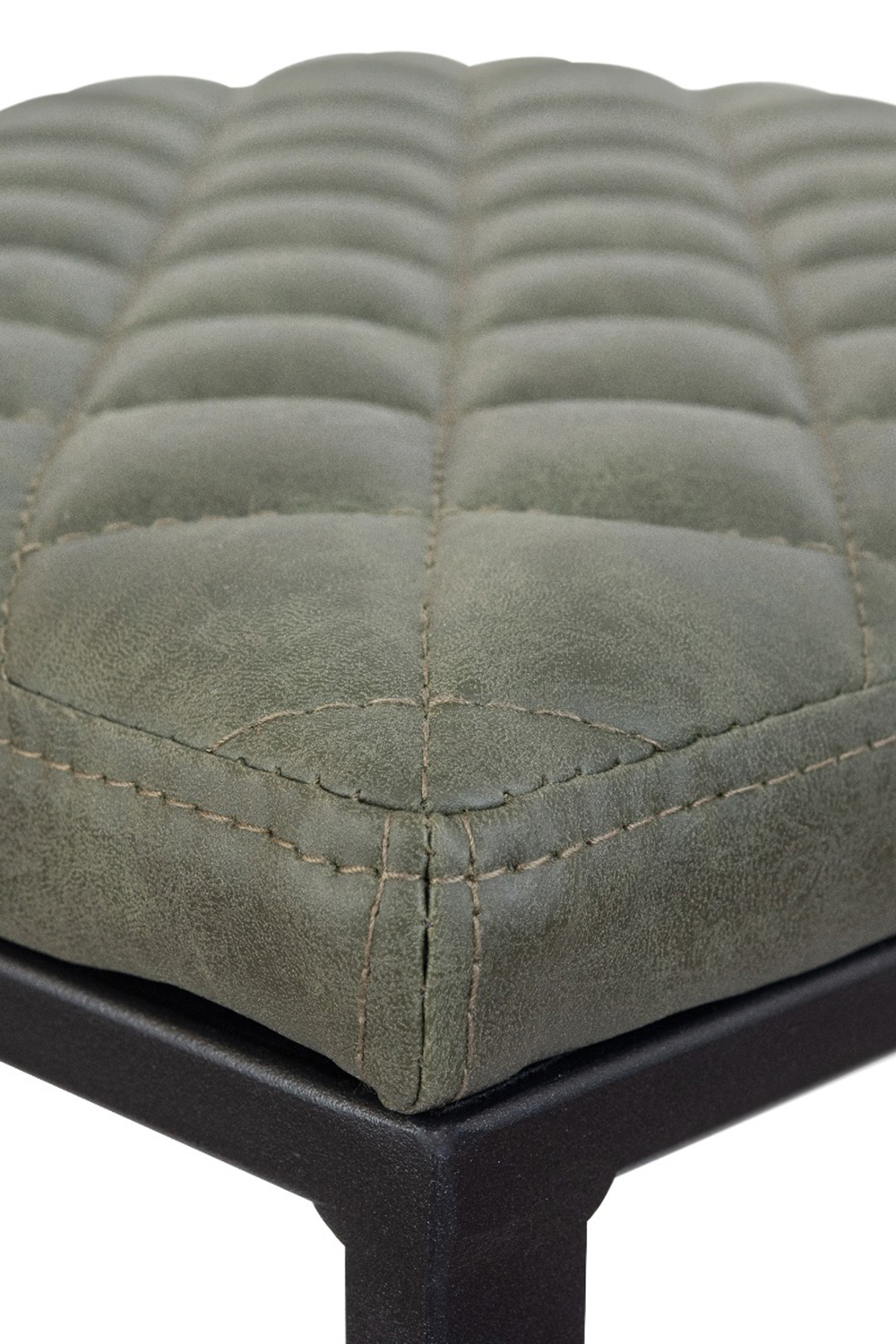 LeisureMod™ Quincy Quilted Stitched Leather Bar Stools with Black Metal Frame - Olive Green