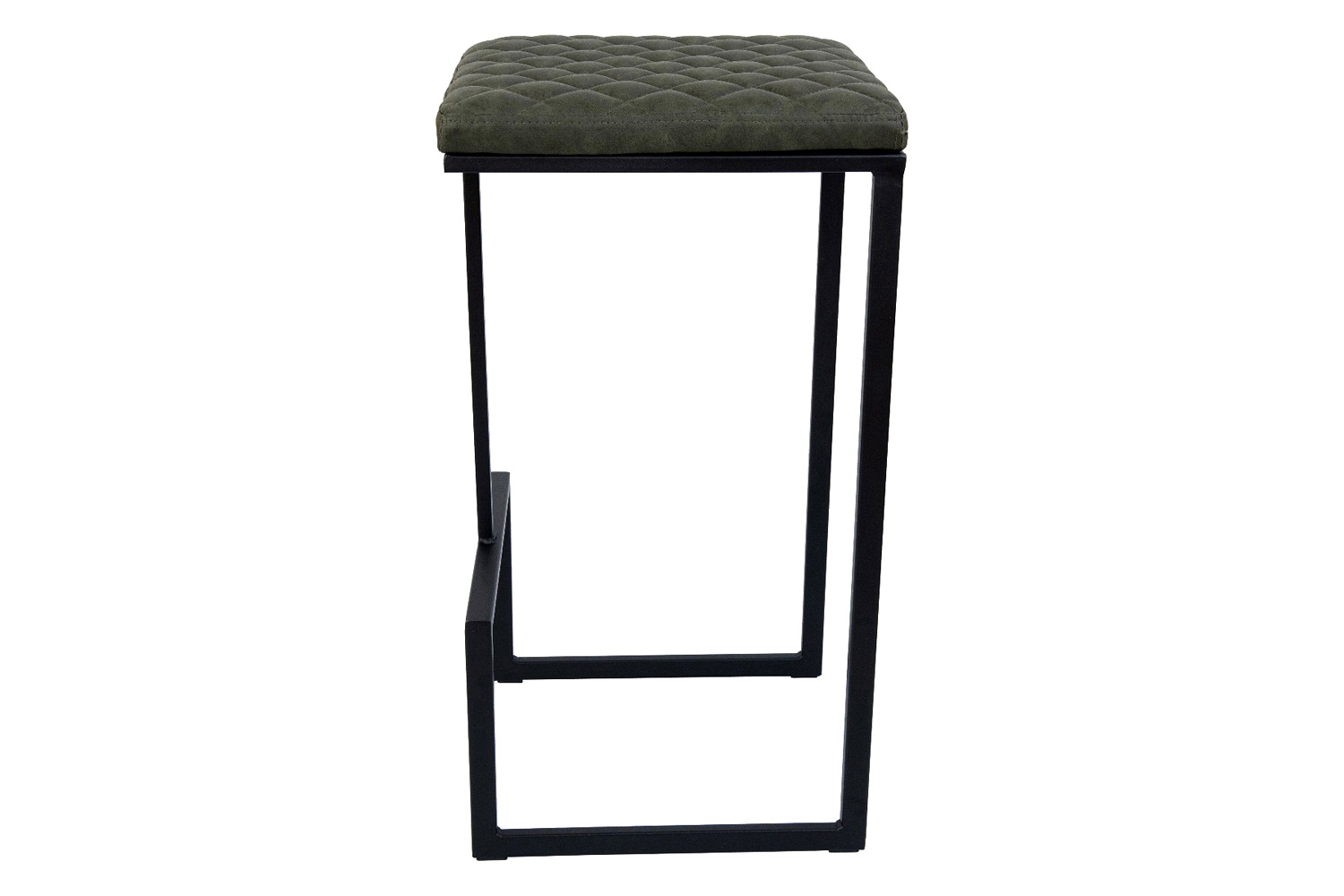 LeisureMod™ Quincy Quilted Stitched Leather Bar Stools with Black Metal Frame - Olive Green