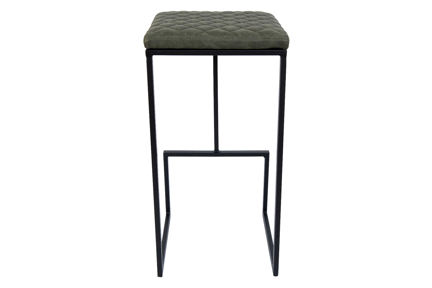 LeisureMod™ Quincy Quilted Stitched Leather Bar Stools with Black Metal Frame - Olive Green