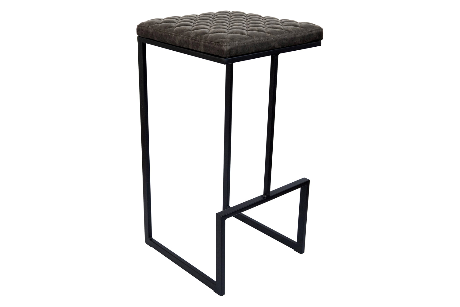 LeisureMod Quincy Quilted Stitched Leather Bar Stools with Black Metal Frame