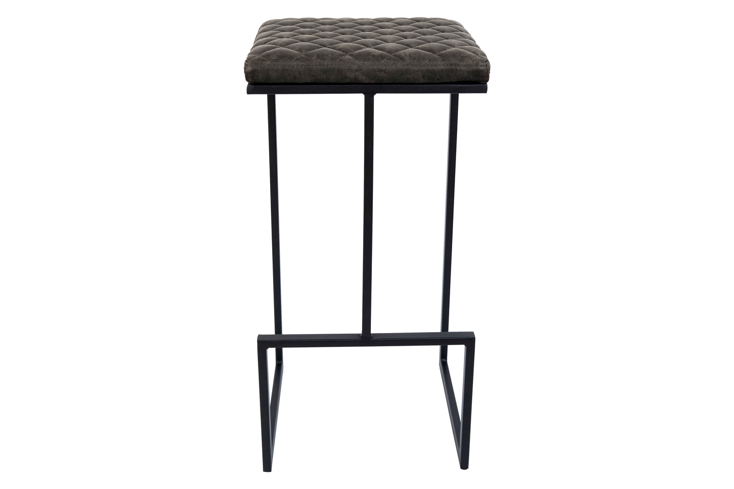 LeisureMod Quincy Quilted Stitched Leather Bar Stools with Black Metal Frame - Gray