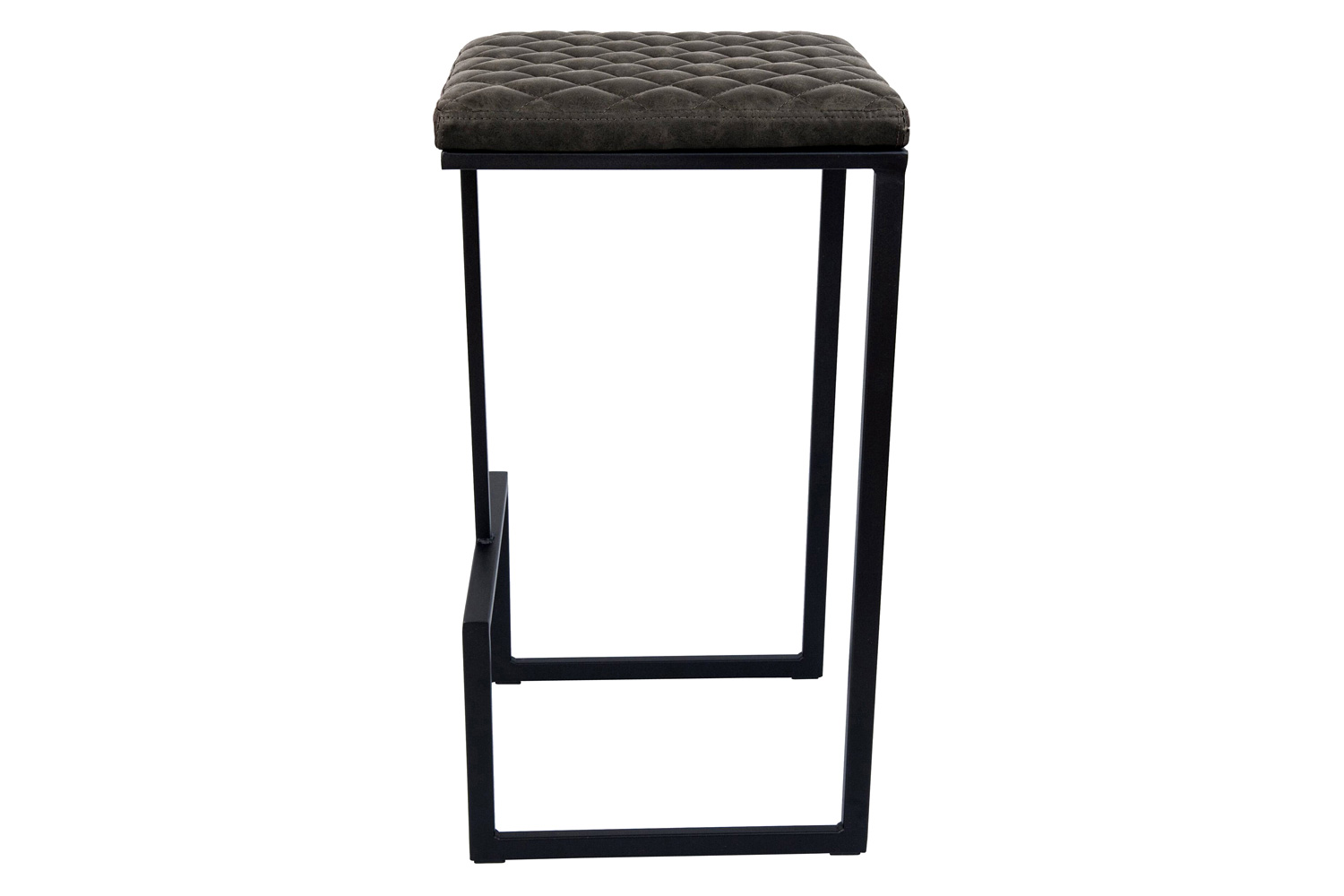 LeisureMod Quincy Quilted Stitched Leather Bar Stools with Black Metal Frame - Gray