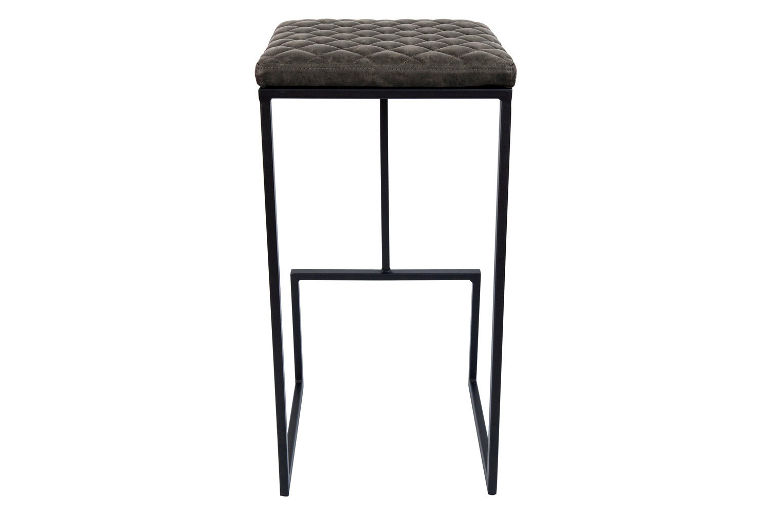 LeisureMod Quincy Quilted Stitched Leather Bar Stools with Black Metal Frame - Gray