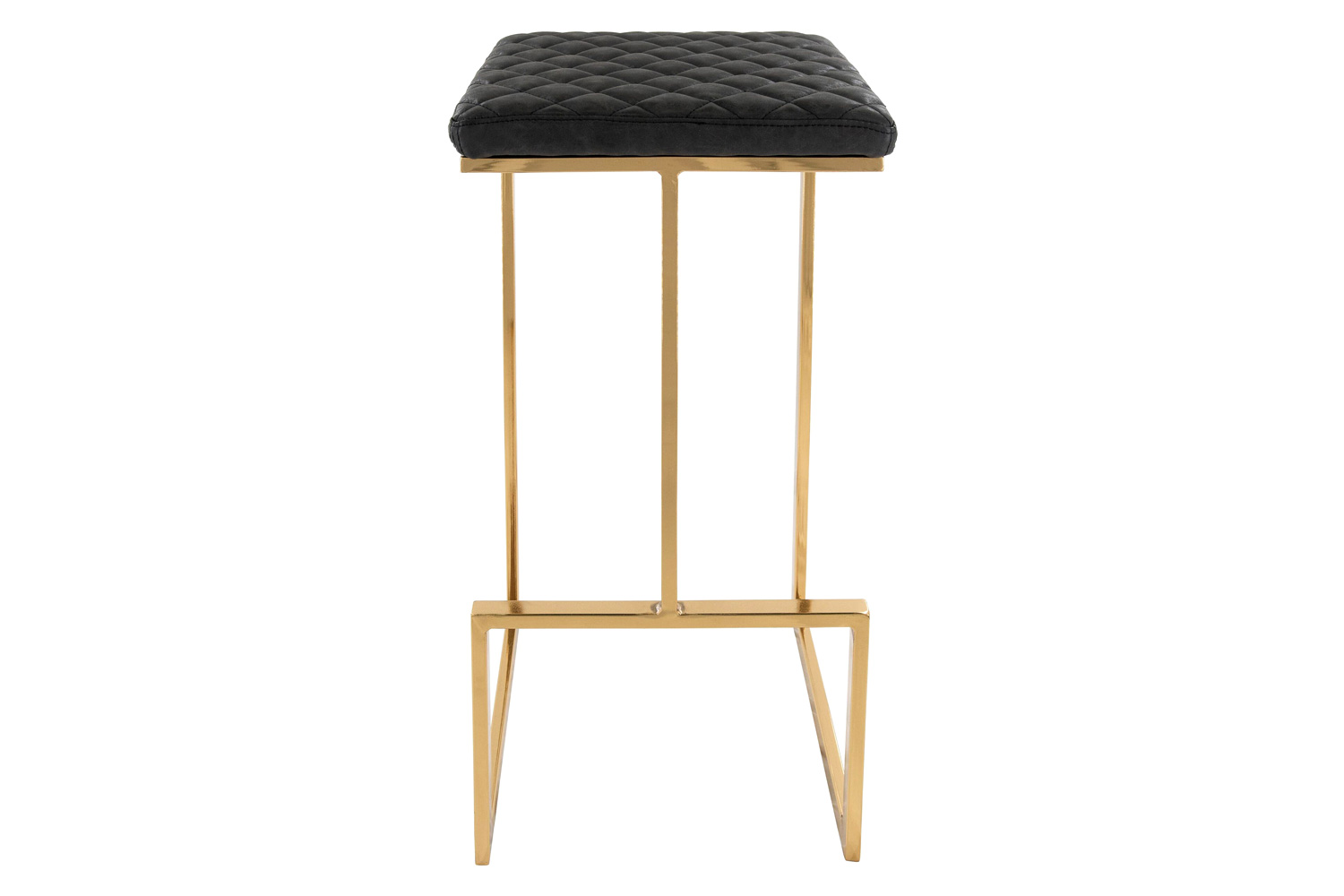 LeisureMod™ Quincy Quilted Stitched Leather Bar Stools with Gold Metal Frame - Charcoal/Black